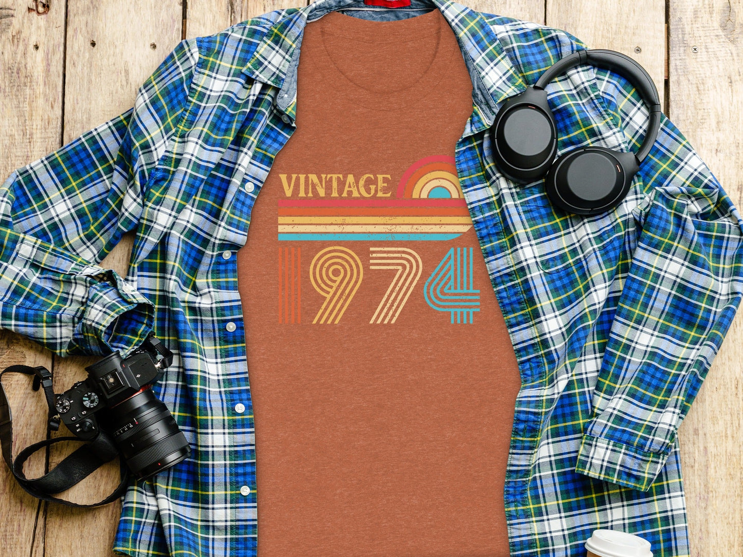 Vintage 1974 Retro Rainbow Distressed Design T-Shirt