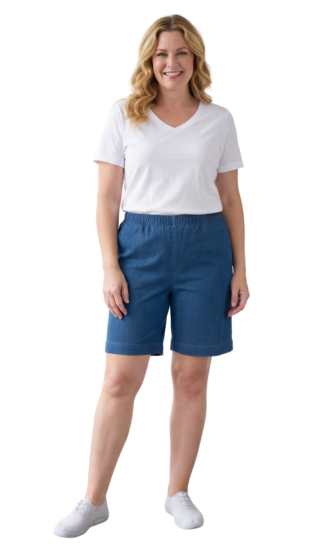 Women's Pull On Denim & Twill Shorts with stretch waist - No zipper or buttons
