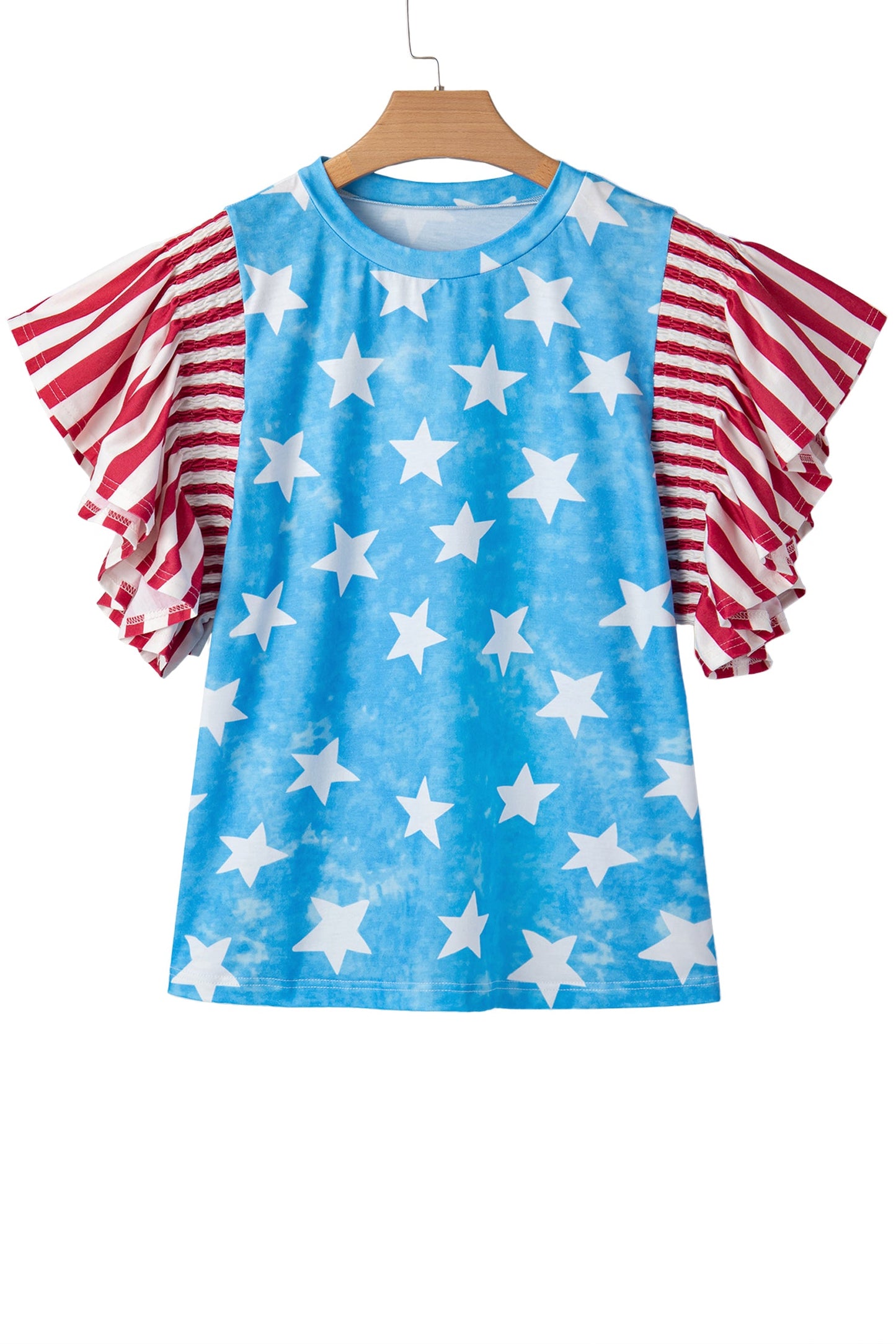 Stars & Stripes Mineral Wash Ruffle Sleeve Top