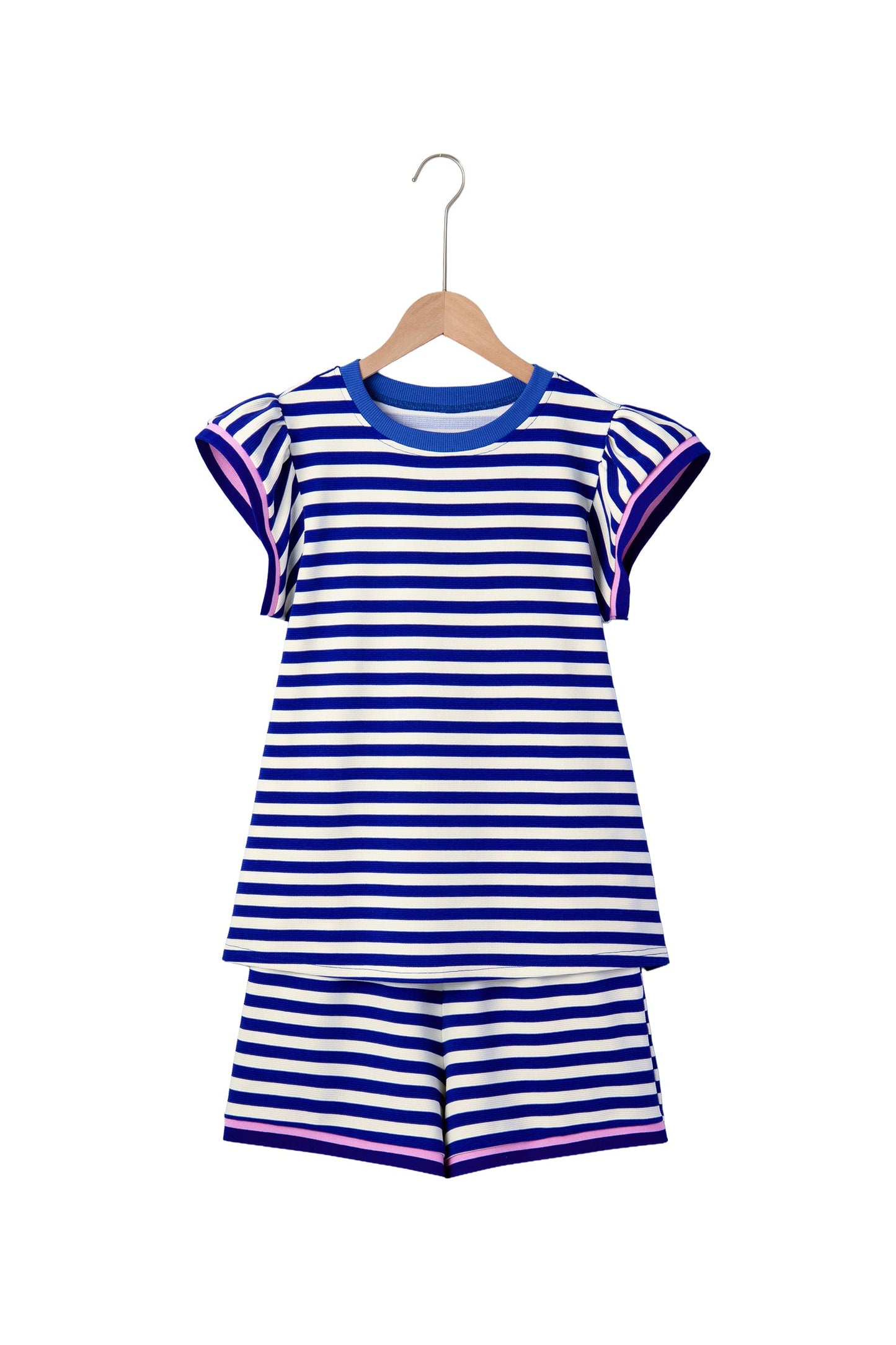 Stripe Cap Sleeve Top & Contrast Trim Shorts Set