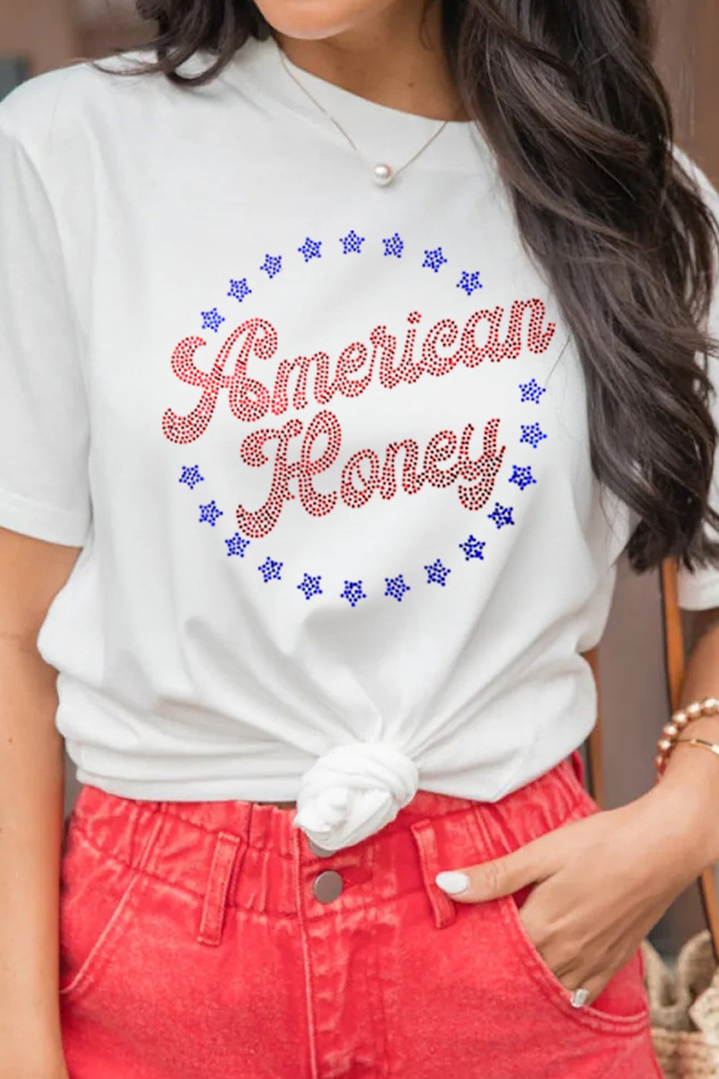 White American Honey Rhinestone Graphic Tee