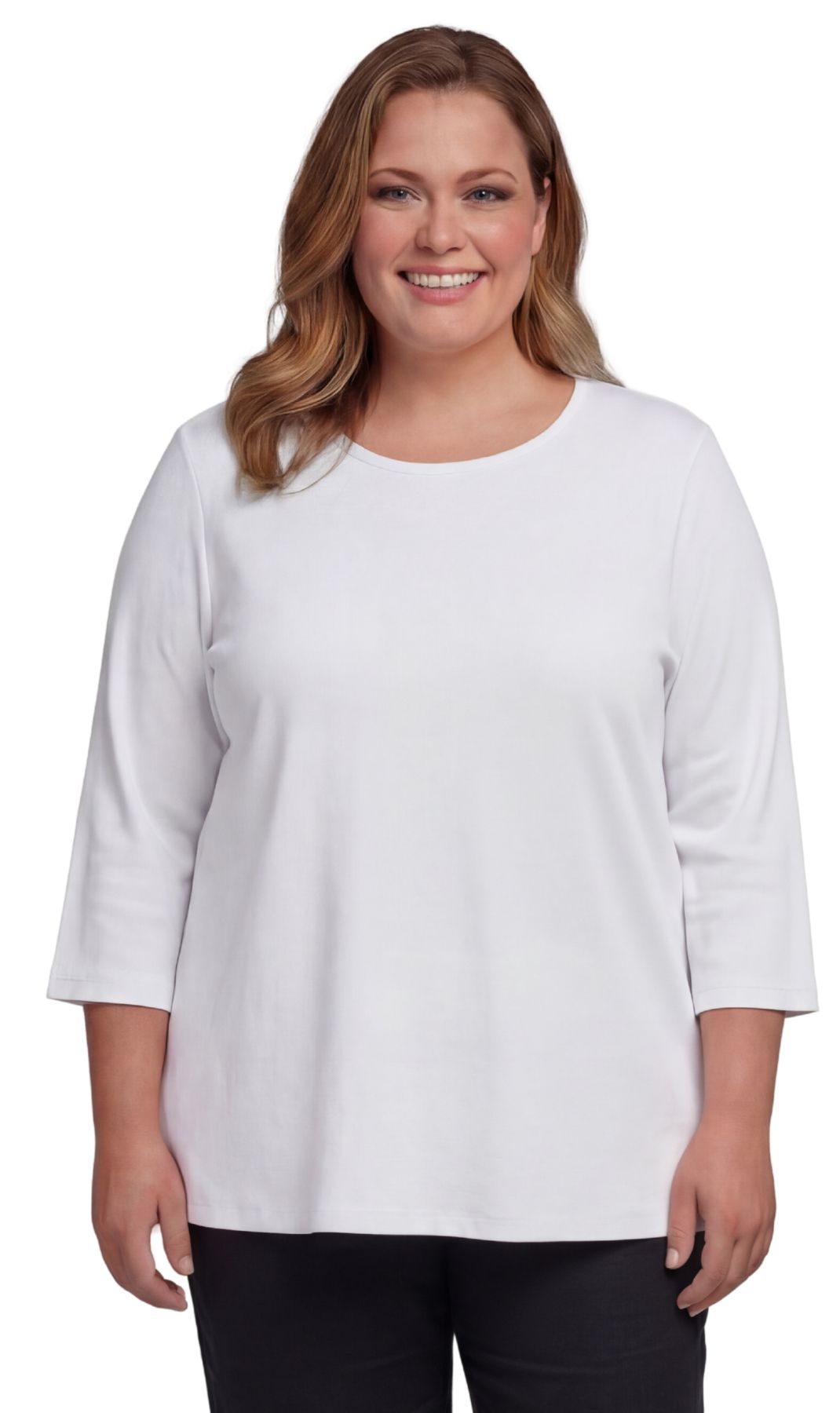 Women's Ribbed 3/4 Sleeve Crew Neck Cotton Top