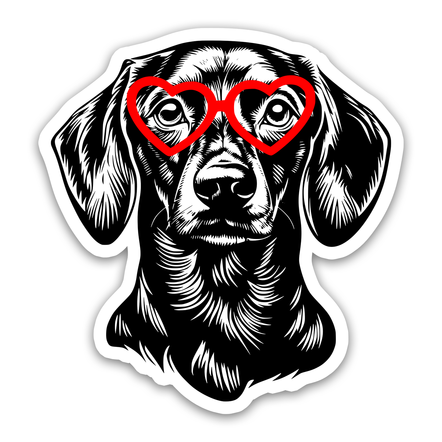 Dachshund with Heart Glasses Sticker