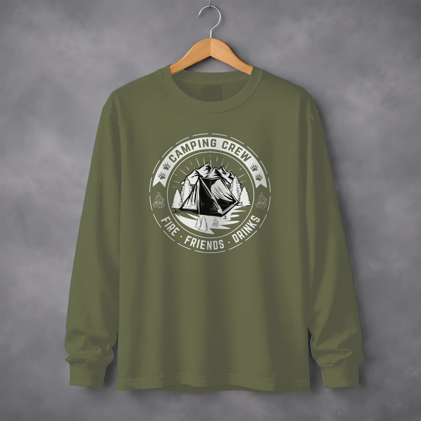 Camping Crew Fire Friends Drinks Design Long Sleeve T-Shirt