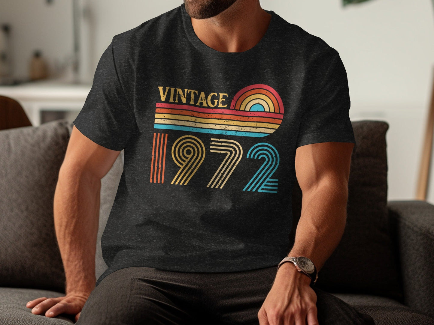 Vintage 1972 Retro Rainbow Birthday Style Design T-Shirt