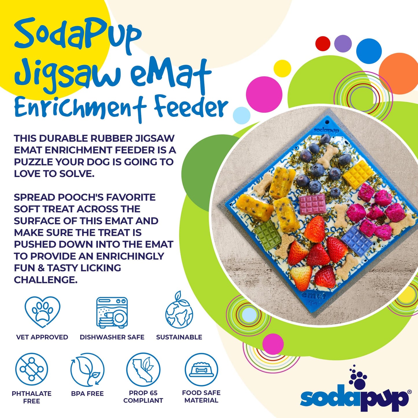 Jigsaw Puzzle eMat - Enrichment Lick Mat for Dogs and Cats | eMat Enrichment Toy for Anxiety Relief | USA Made