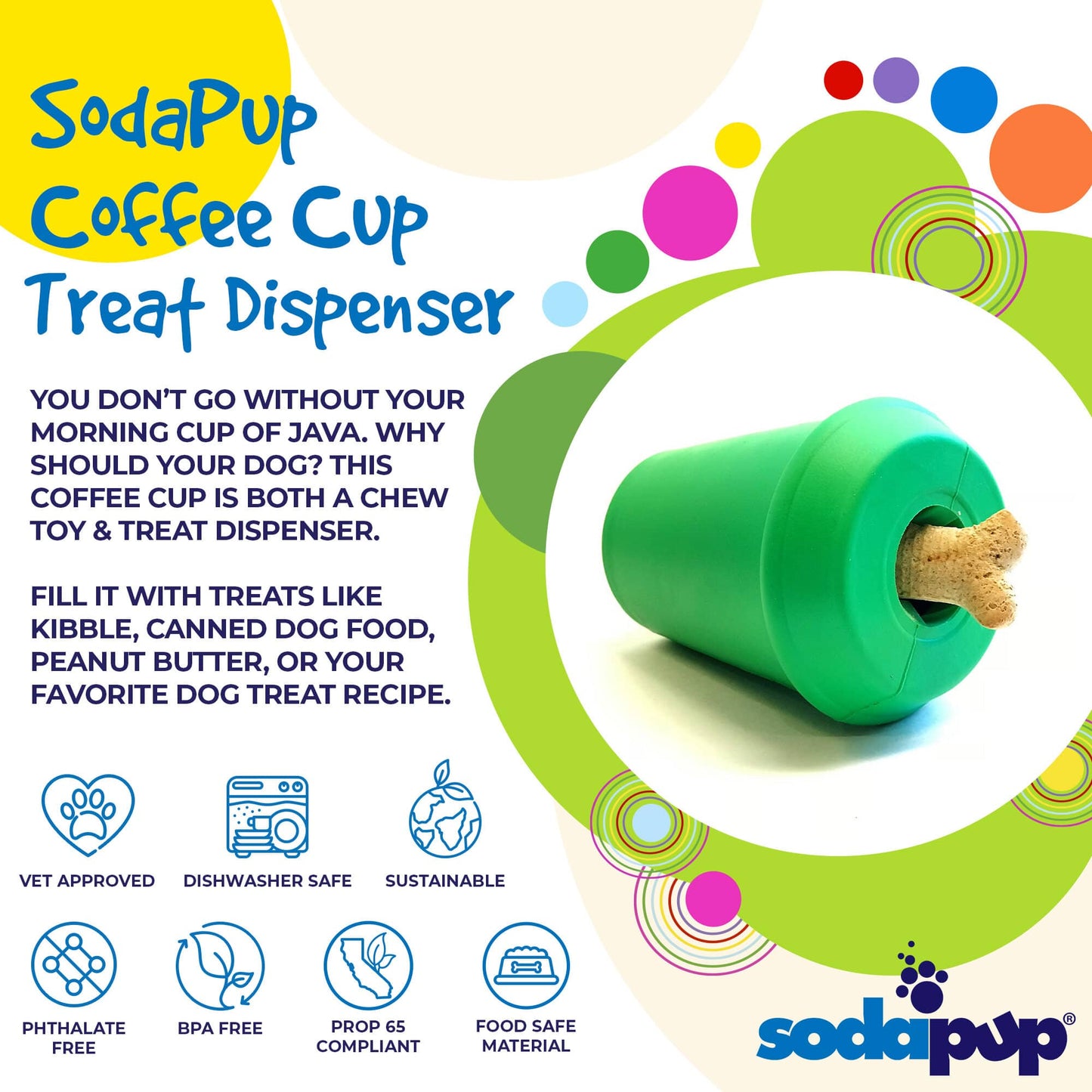 Coffee Cup Rubber Dog Chew Toy for Power Chewers | Treat Dispenser | USA Made