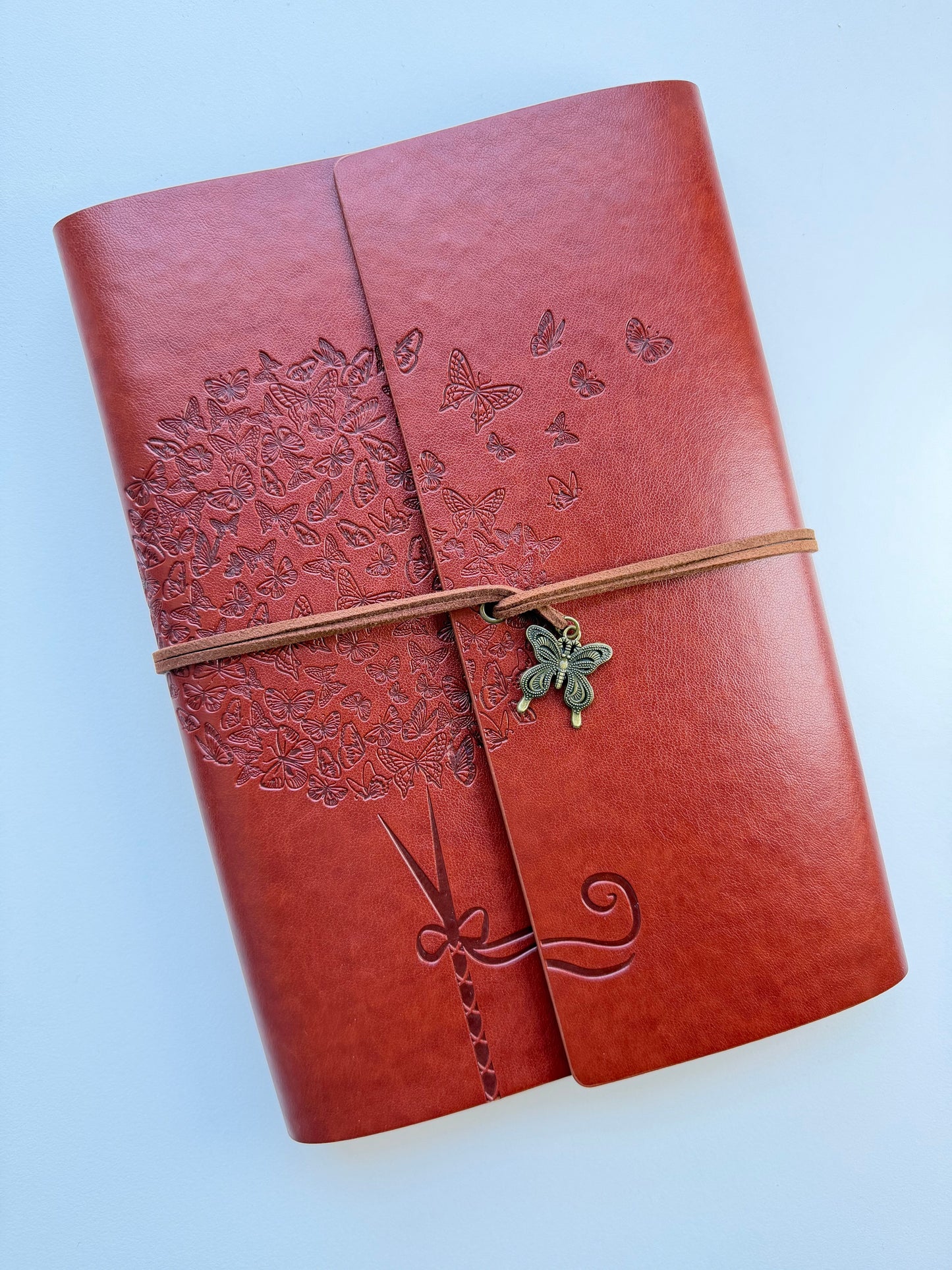 Red A5 Vintage Faux Leather Binder Notebook
