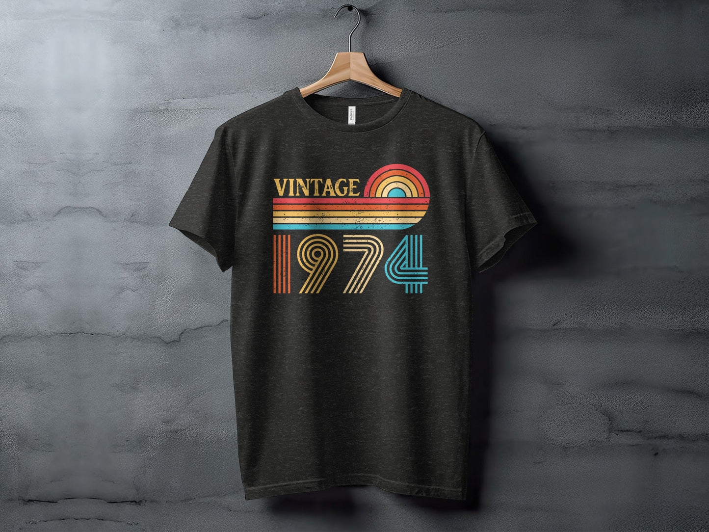 Vintage 1974 Retro Rainbow Distressed Design T-Shirt