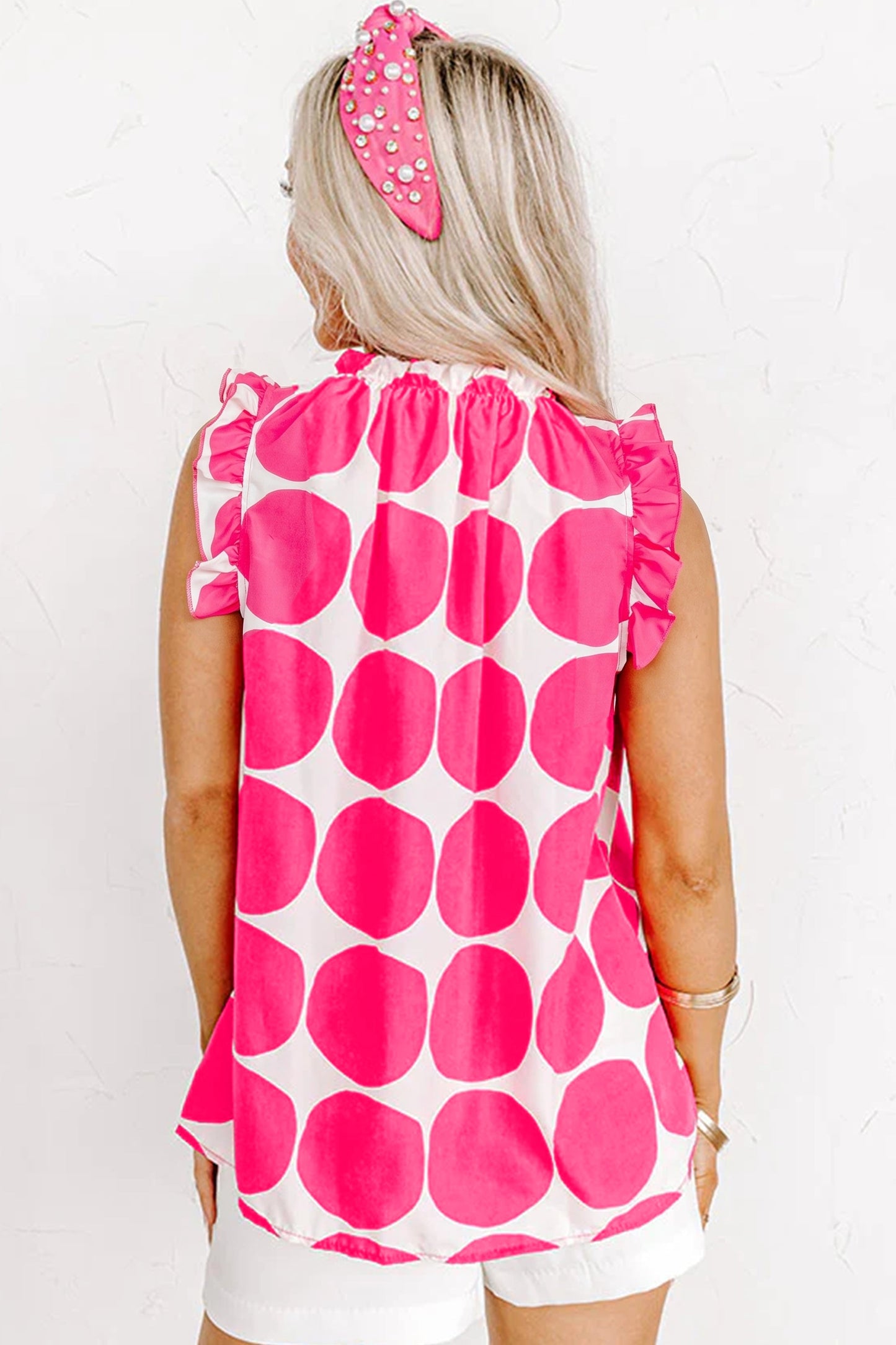 Polka Dot Frilled Round Neck Tank Top