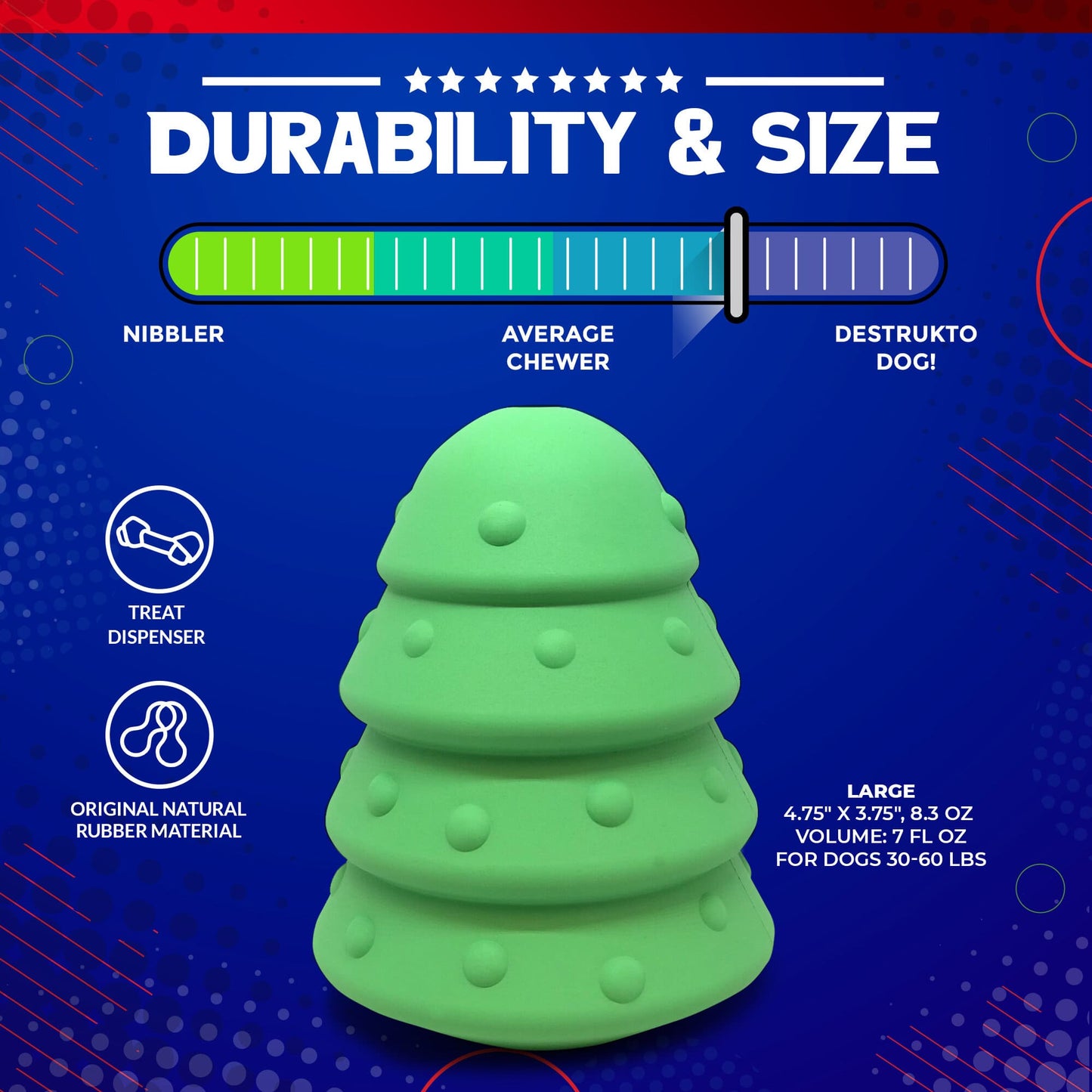 Christmas Tree Dog Toy - Durable Rubber Chew Toy for Large Dogs | USA Made