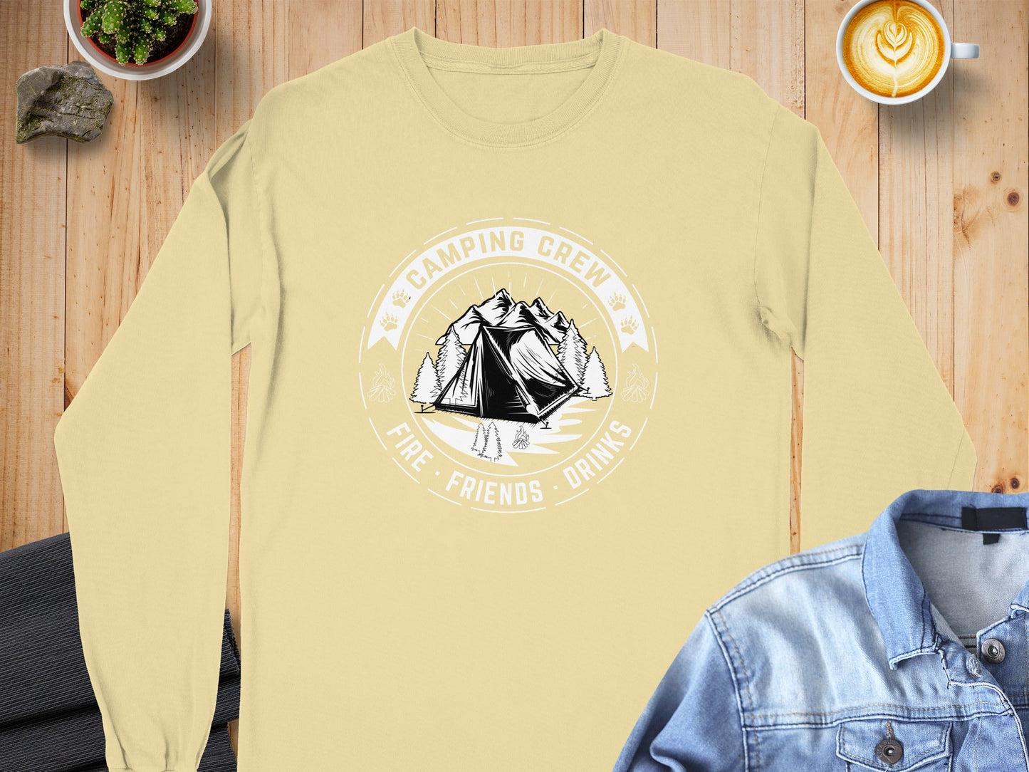 Camping Crew Fire Friends Drinks Design Long Sleeve T-Shirt