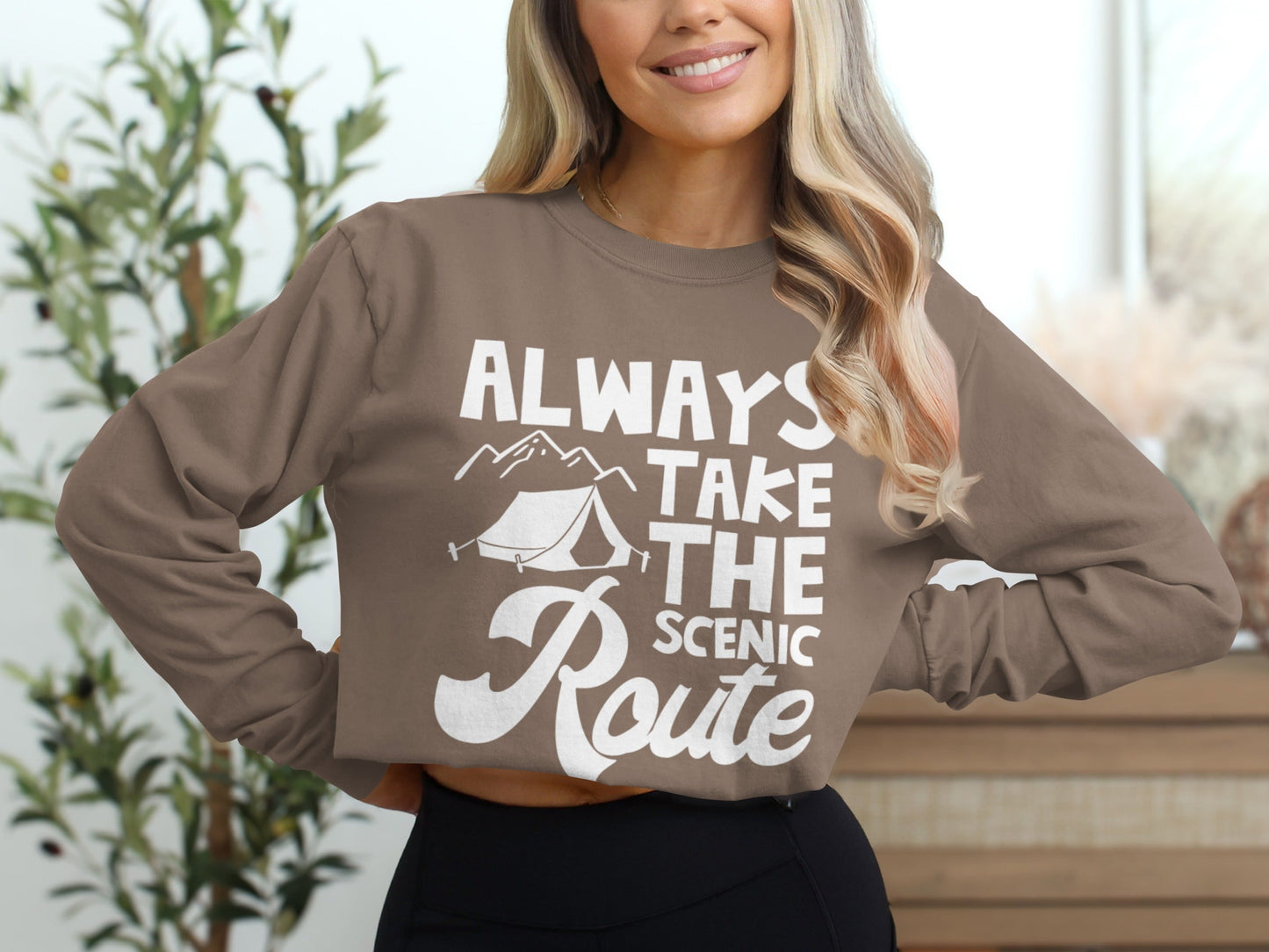 Always Take Scenic Route Camping Adventure Long Sleeve T-Shirt