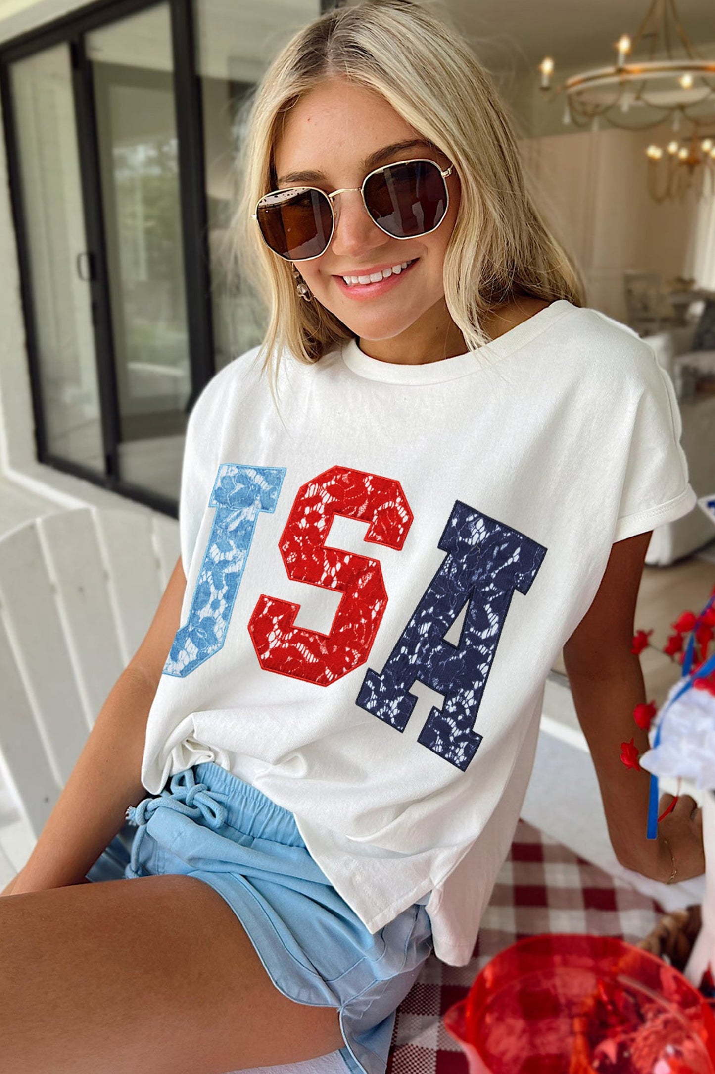 USA Colorblock Letter Dolman Sleeve Tee