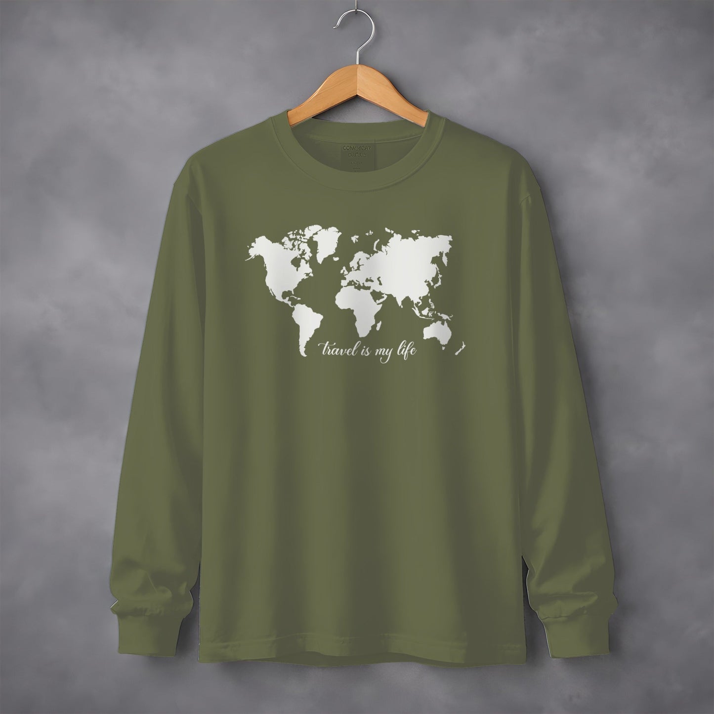 Travel Is My Life World Map Simple Modern Long Sleeve T-Shirt
