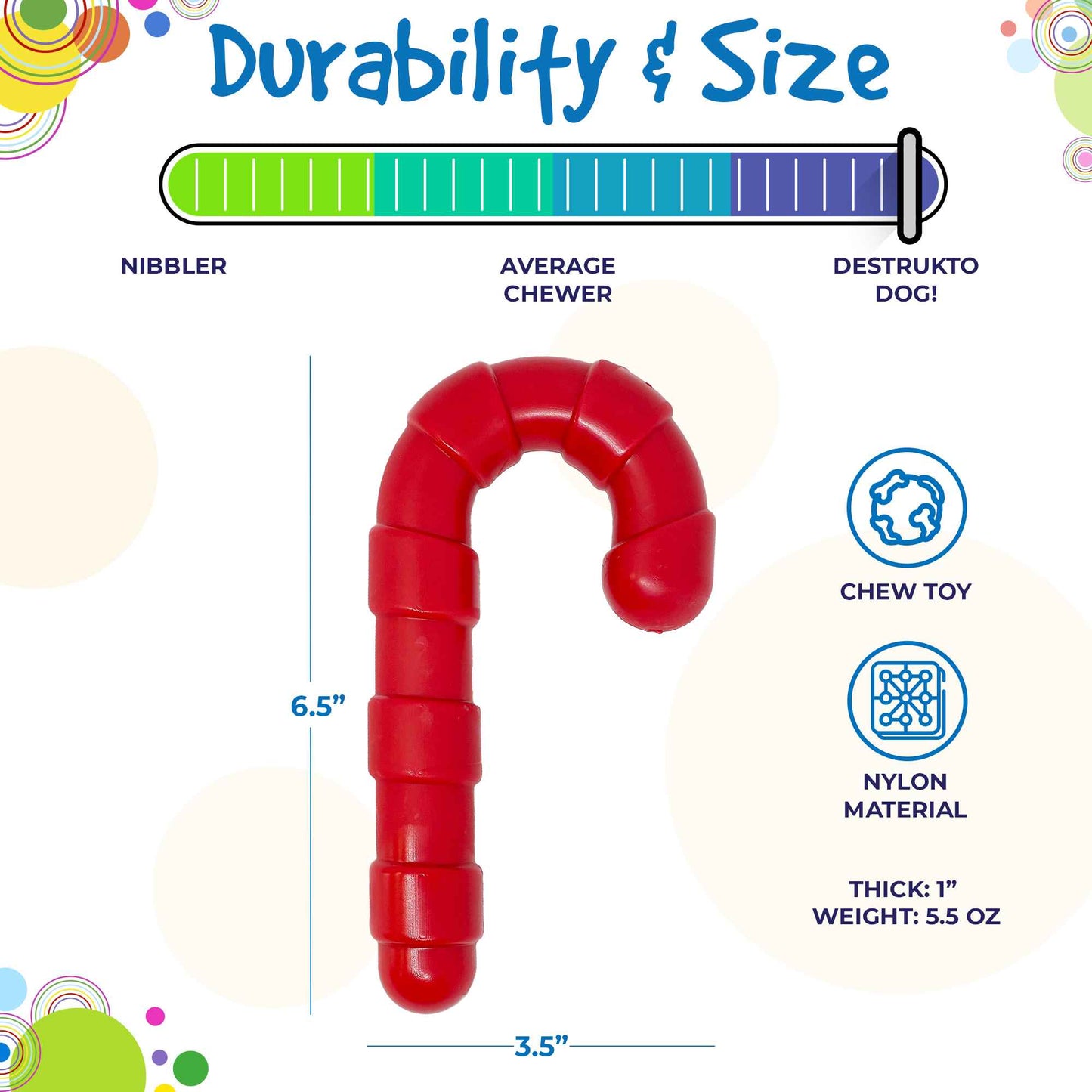 Candy Cane Nylon Dog Toy for Aggressive Chewers | USA Made | SodaPup