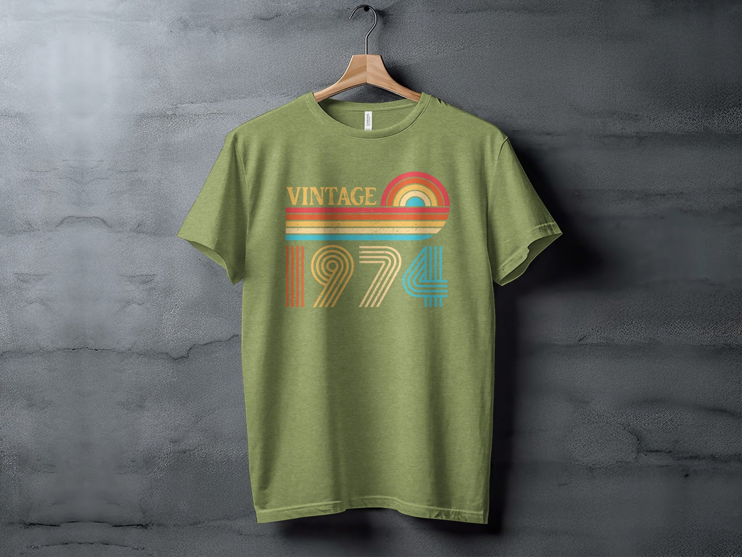Vintage 1974 Retro Rainbow Distressed Design T-Shirt