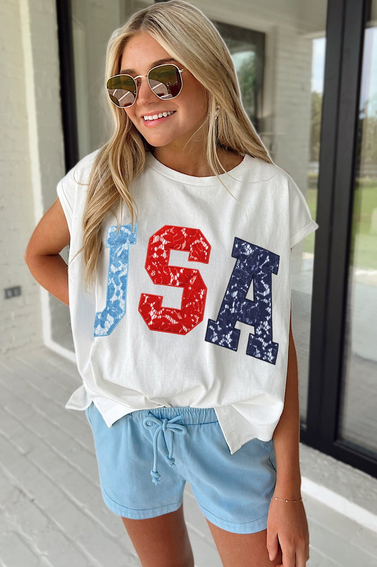 USA Colorblock Letter Dolman Sleeve Tee