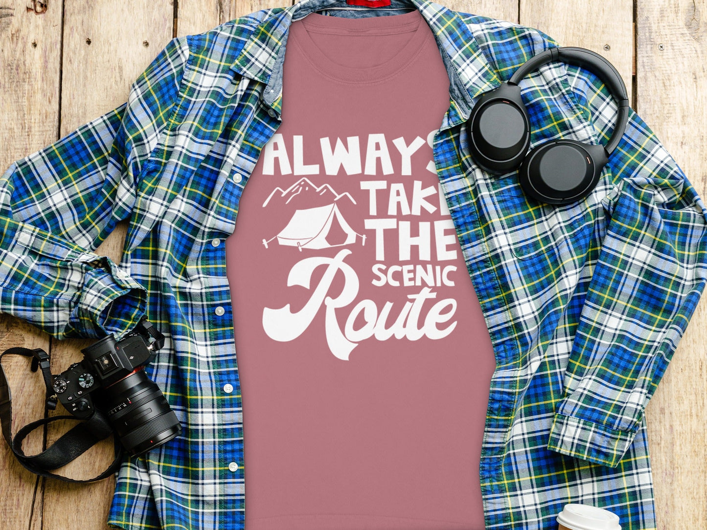 Always Take Scenic Route Camping Adventure Long Sleeve T-Shirt