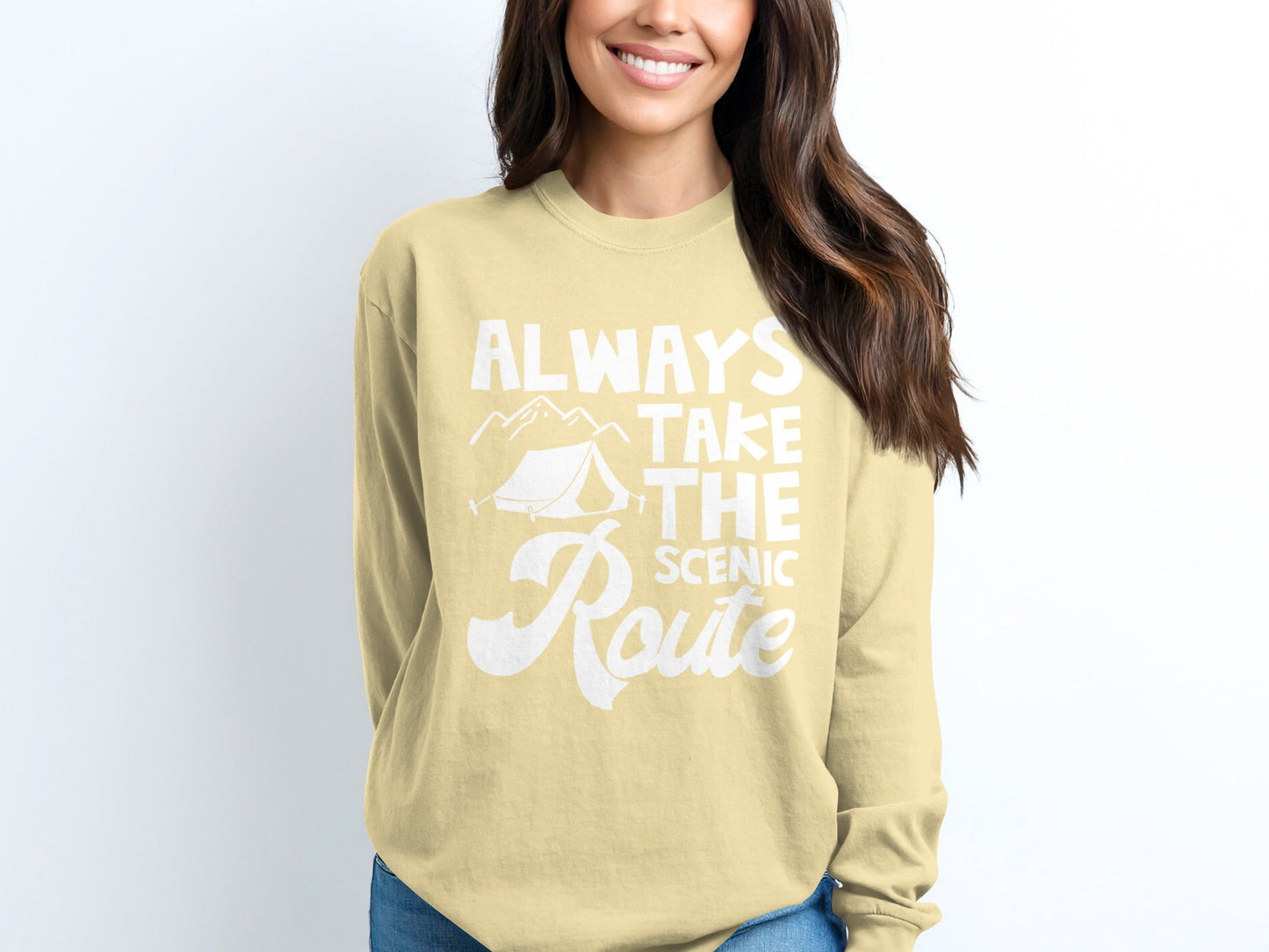 Always Take Scenic Route Camping Adventure Long Sleeve T-Shirt