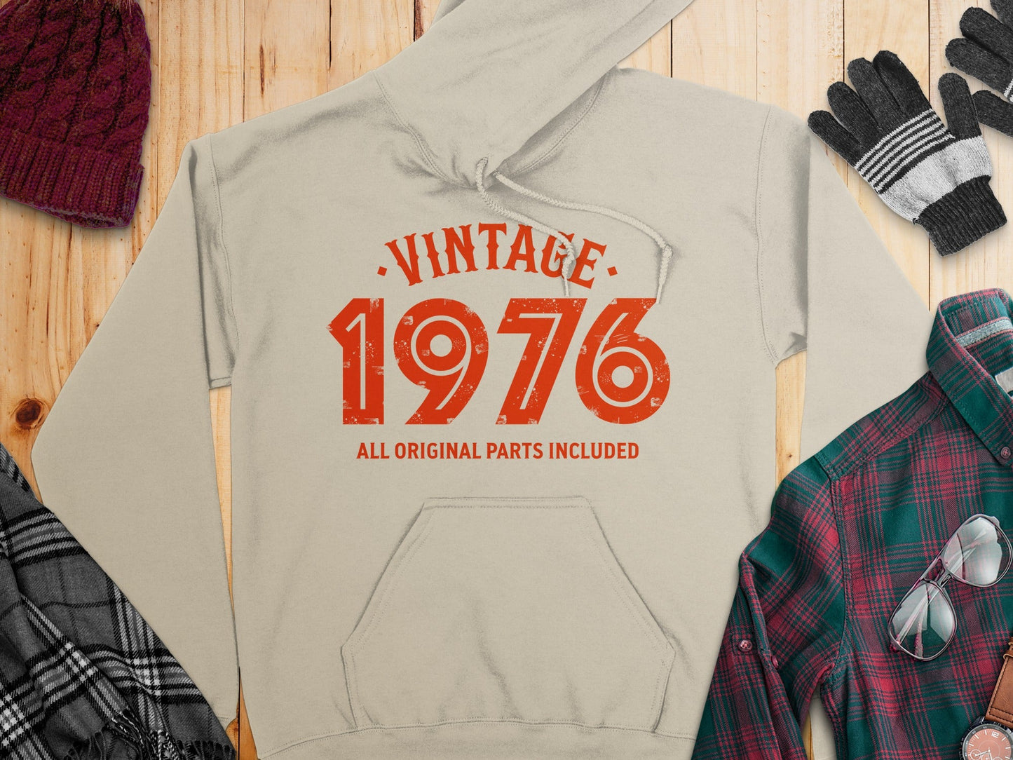 Vintage 1976 All Original Parts Included Graphic Design Hoodie