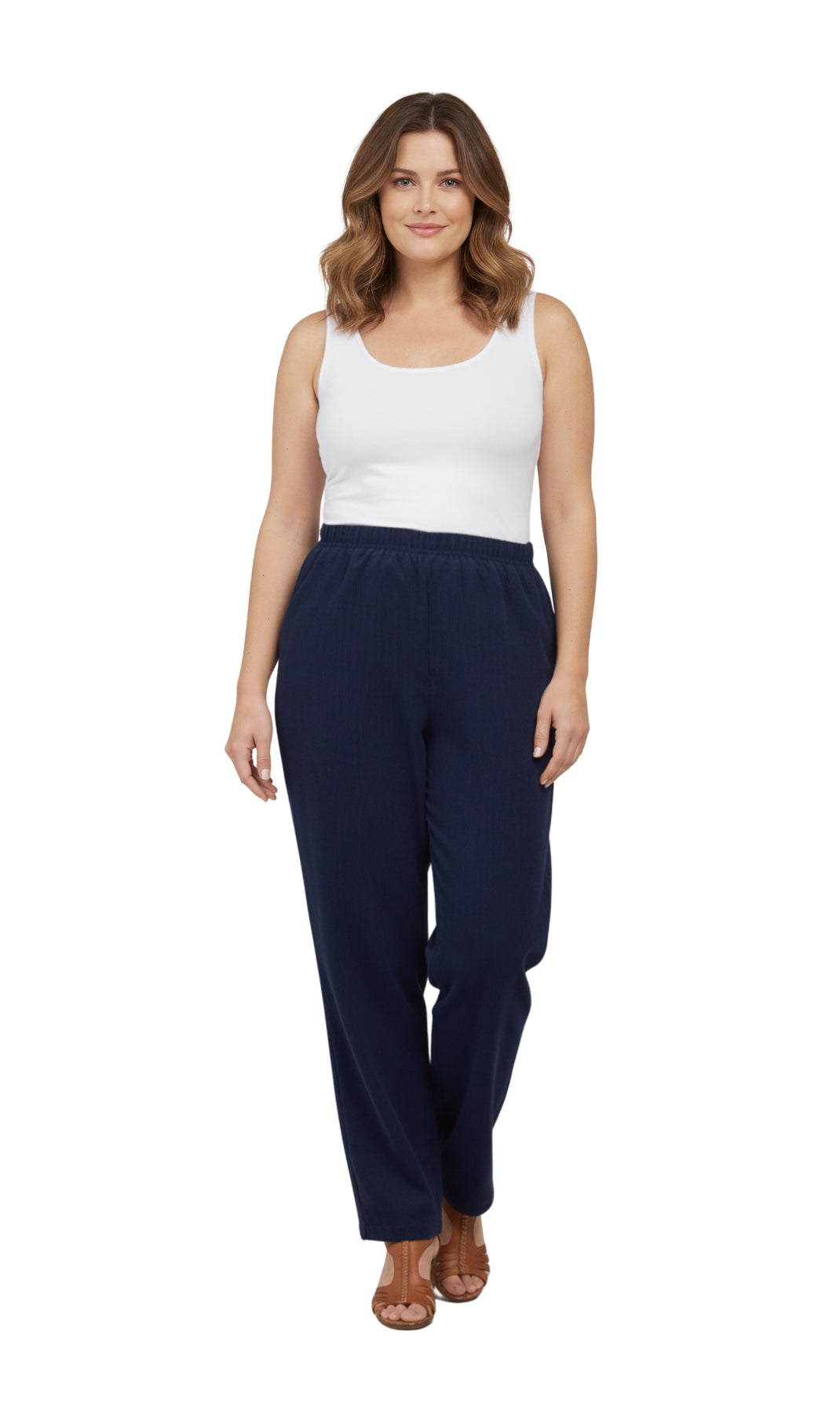 Womens Pull On Fine Wale Corduroy Pants with soft-covered elastic waist