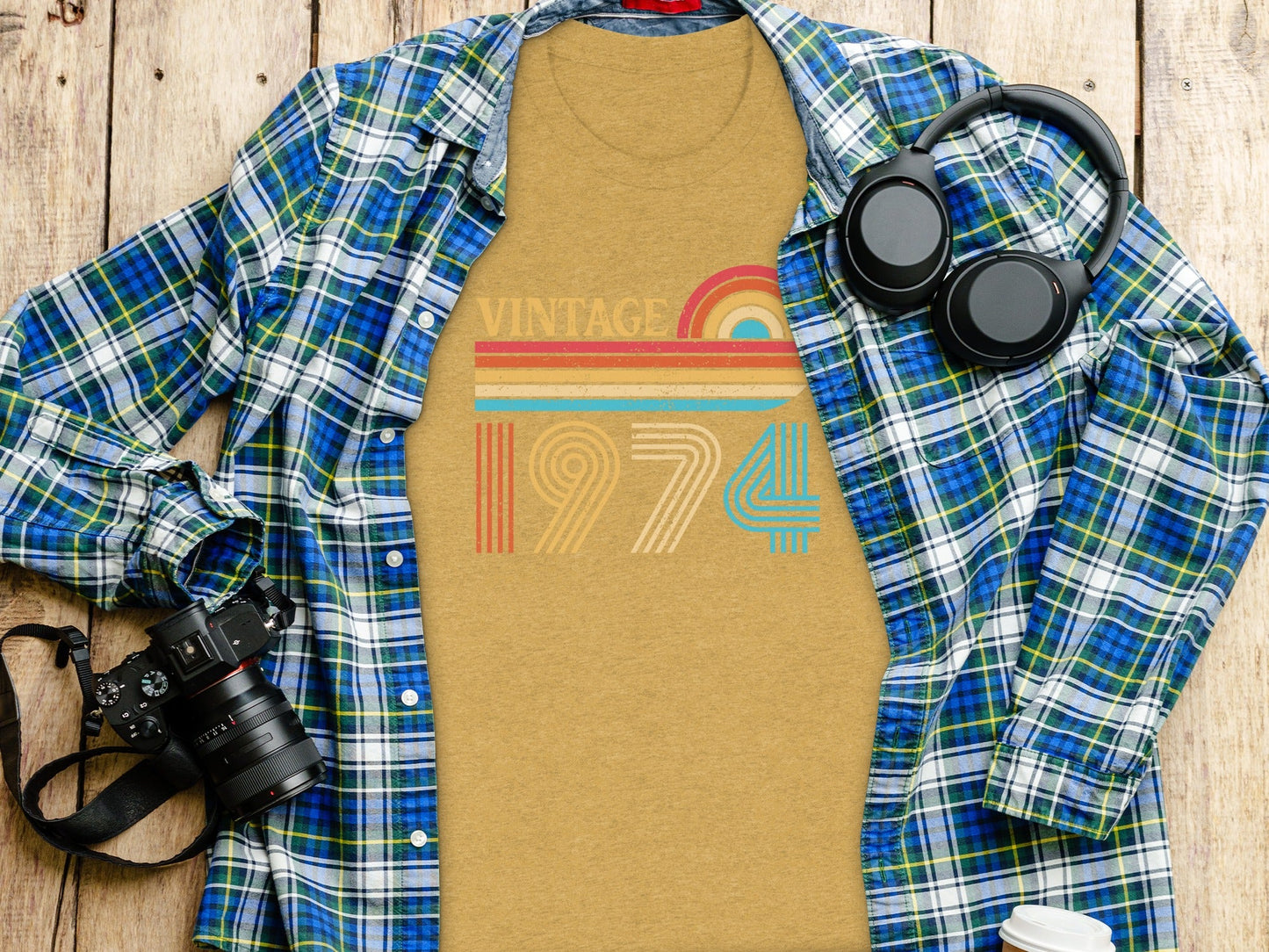 Vintage 1974 Retro Rainbow Distressed Design T-Shirt