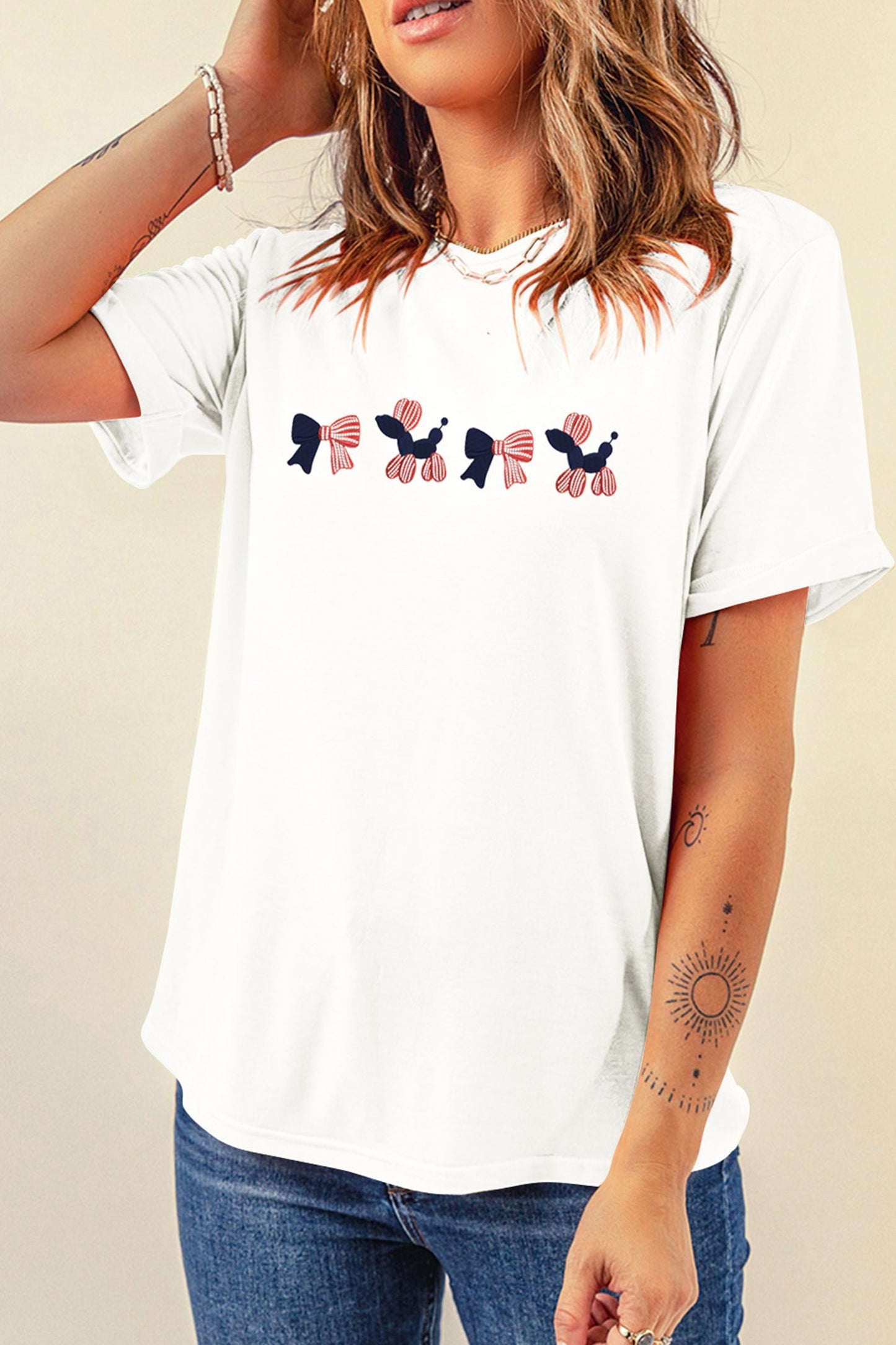 White American Coquette Embroidered Dog Casual T Shirt