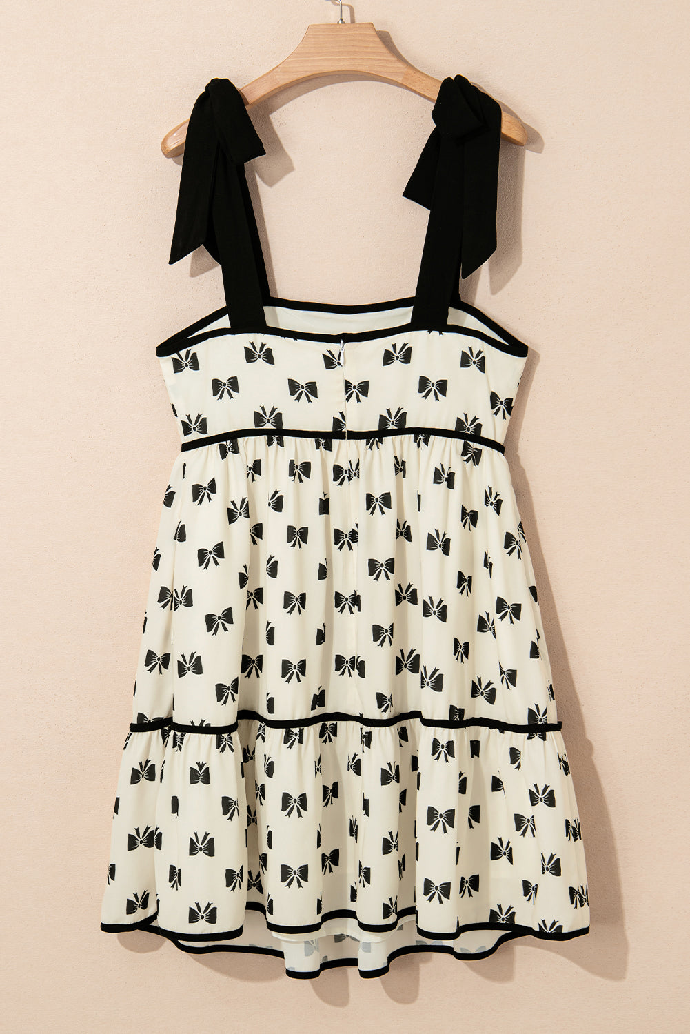White Bow Contrast Trim Knotted Shoulder Mini Dress