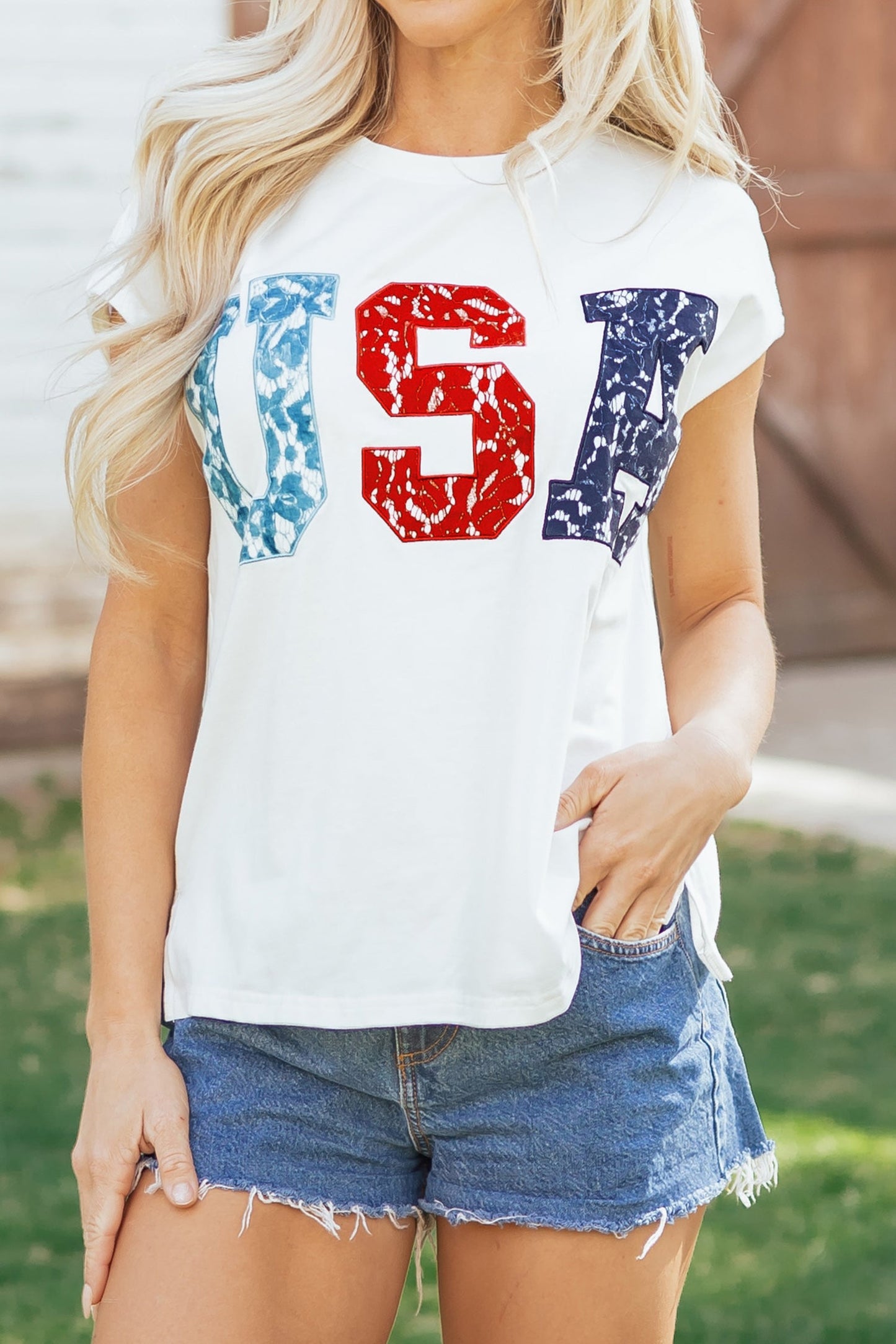 USA Colorblock Letter Dolman Sleeve Tee