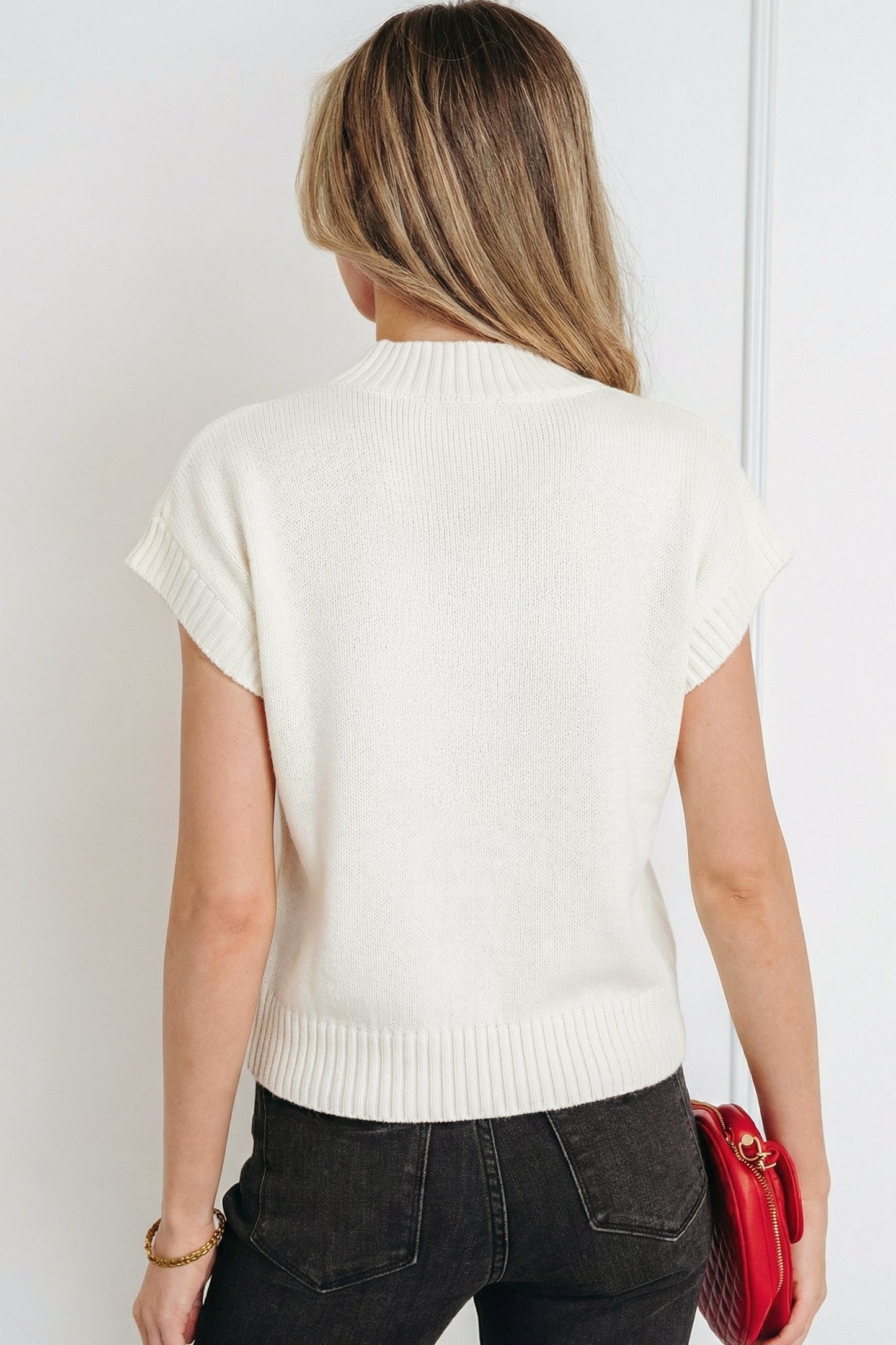 Heart Graphic Cropped Short Sleeve Sweater