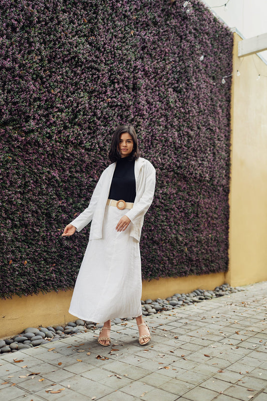 LINA BELTED SKIRT IN IVORY