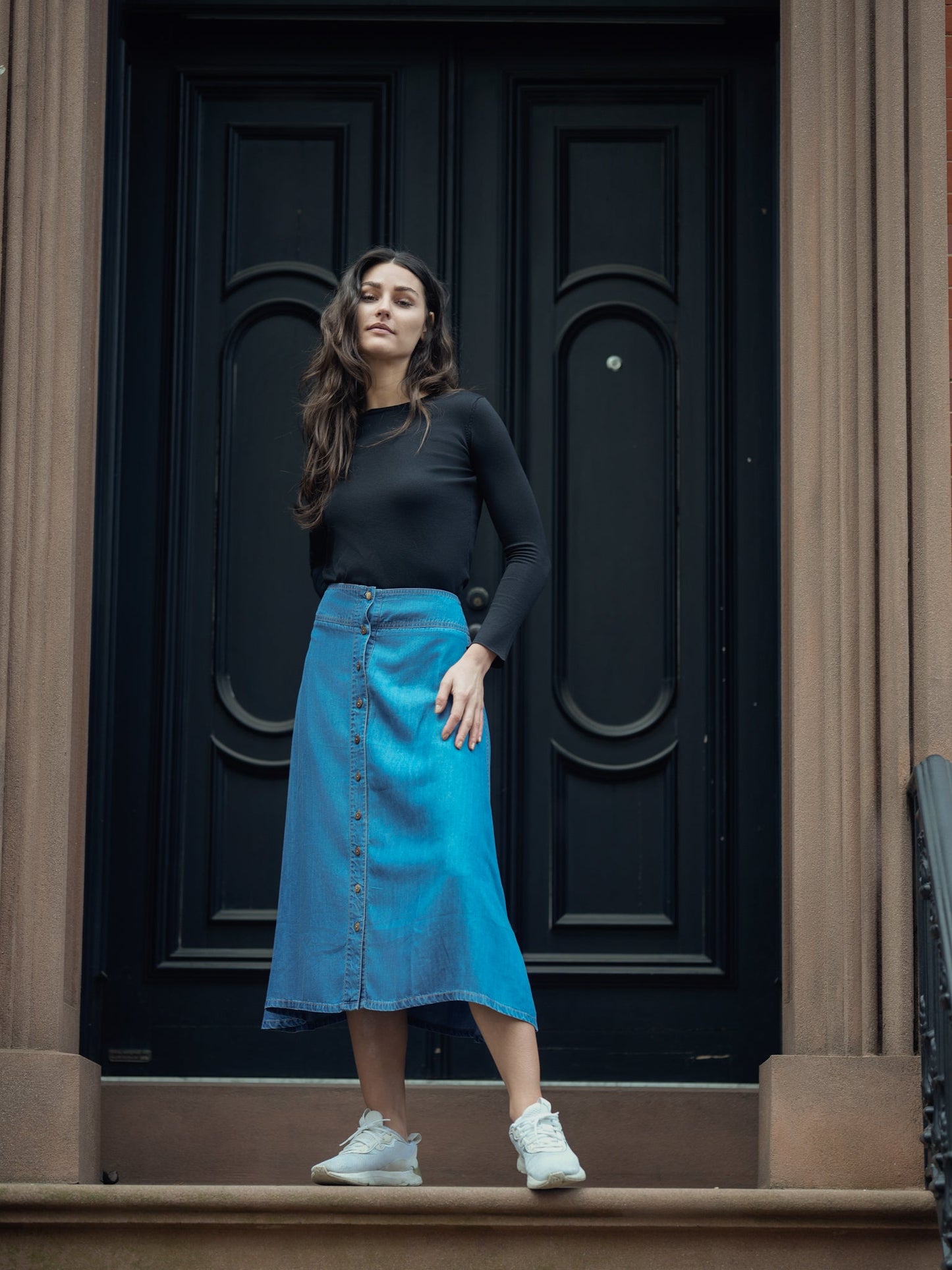 SOFT DENIM BUTTON SKIRT