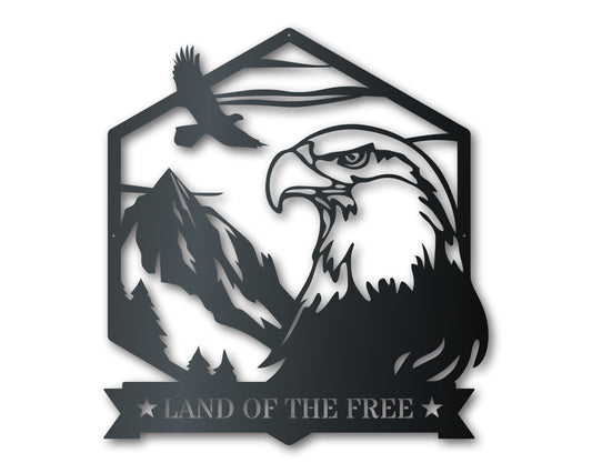 Bald Eagle Metal Sign | Patriotic Mountain Wall Art | Indoor Outdoor | Up to 46" | Over 20 Color Options