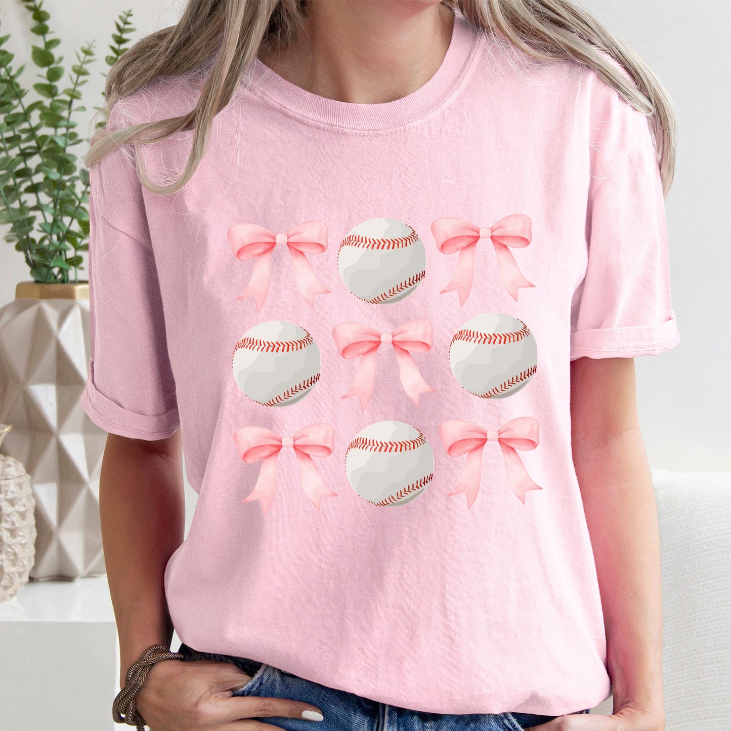 Baseball, Pink Bows, Mother, Mama, Sports, Coquette Tshirt Comfort Colors T-Shirt
