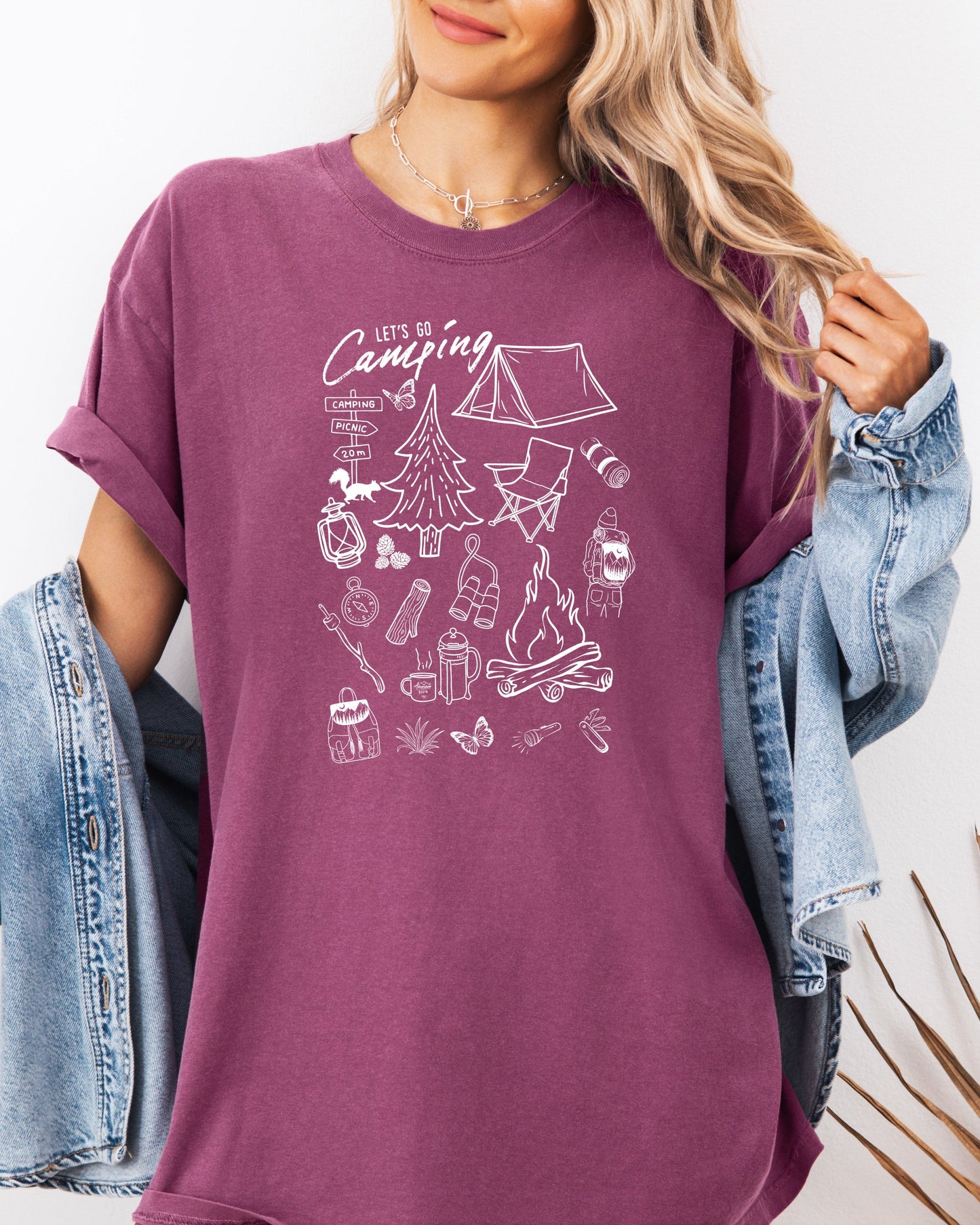 Camping Sketch Nature Garment Dyed Shirt – Hiking Outdoor Adventure Graphic Tee