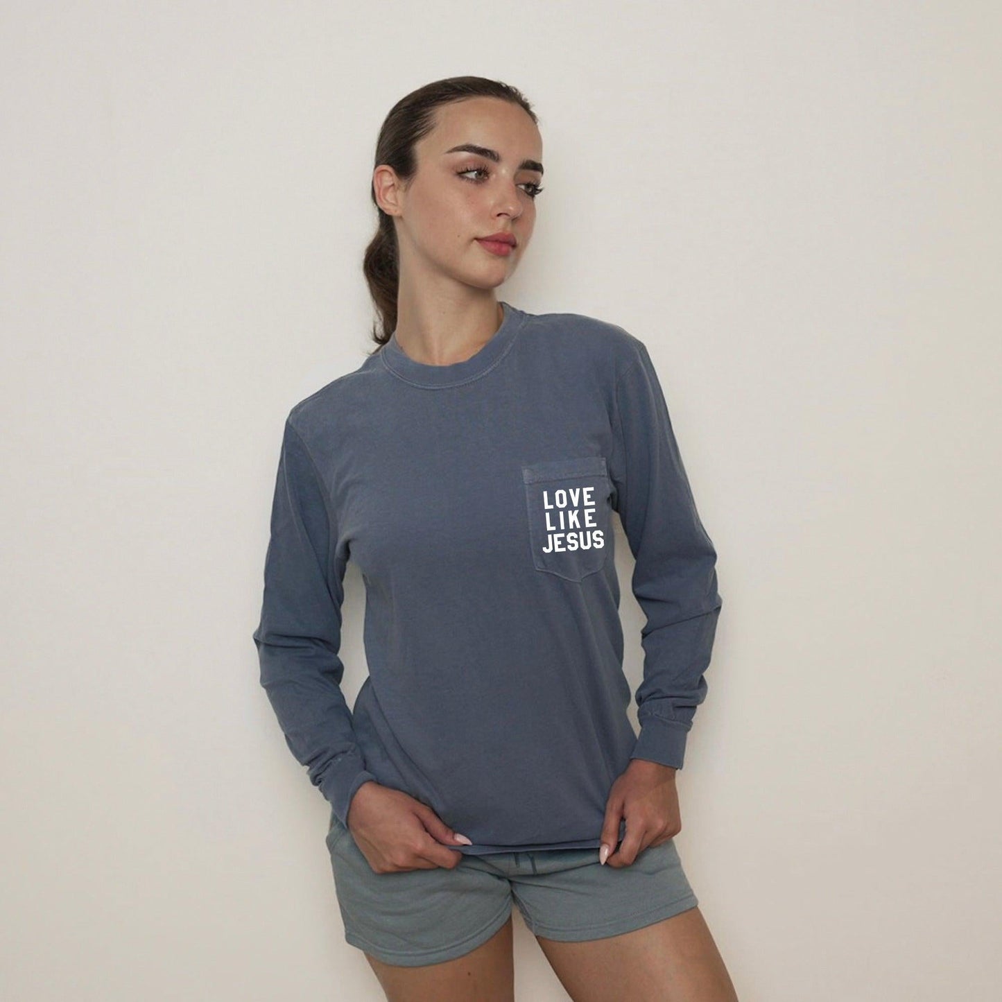 Christian Love Like Jesus Bible Pocket Comfort Colors Long Sleeve Shirt