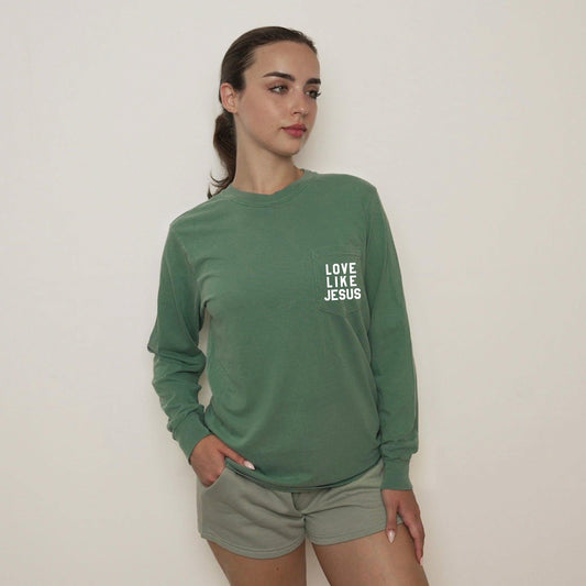 Christian Love Like Jesus Bible Pocket Comfort Colors Long Sleeve Shirt