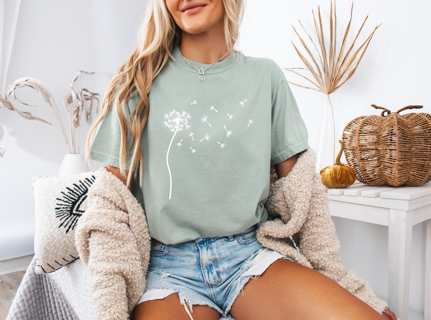 Dandelion Botanical wildflowers Garment Dyed T Shirt