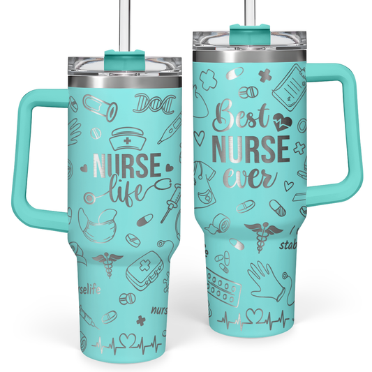 Mint Nurse Quencher Tumbler with Handle 40oz