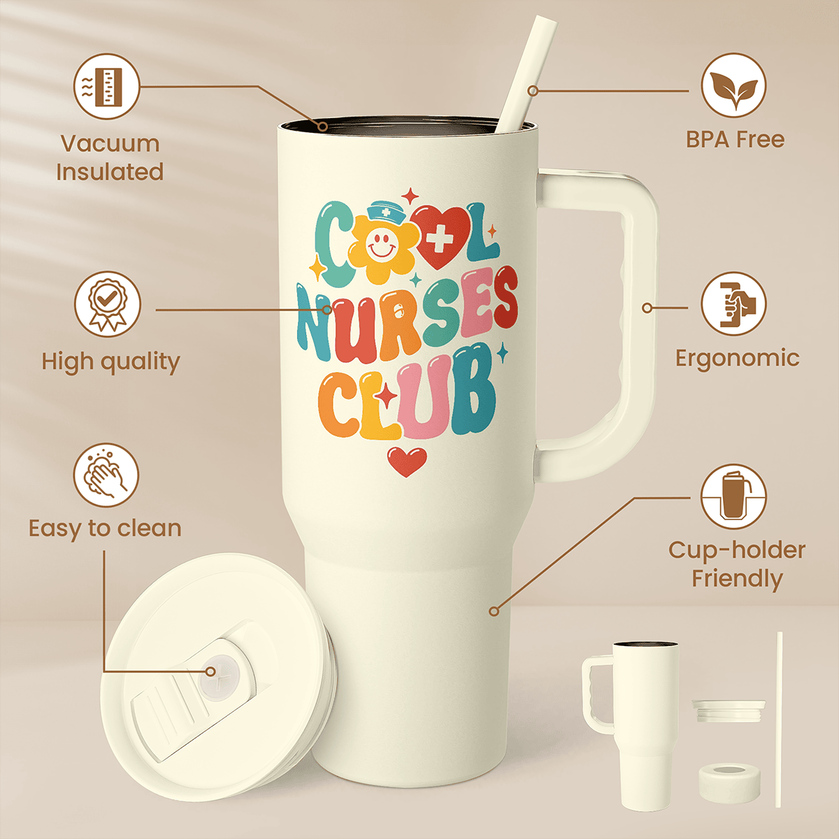 Beige Nurse Slidemate | Slider Tumbler with Handle 40oz