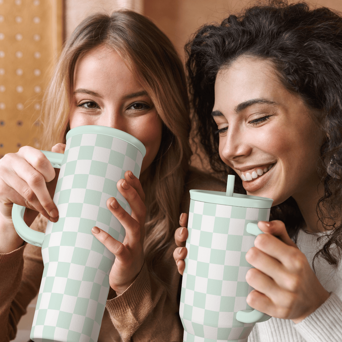 Mint Checker Slidemate | Slider Tumbler with Handle 40oz
