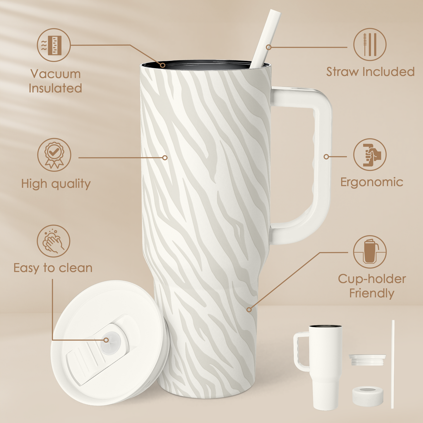 Grey Zebra Slidemate | Slider Tumbler with Handle 40oz