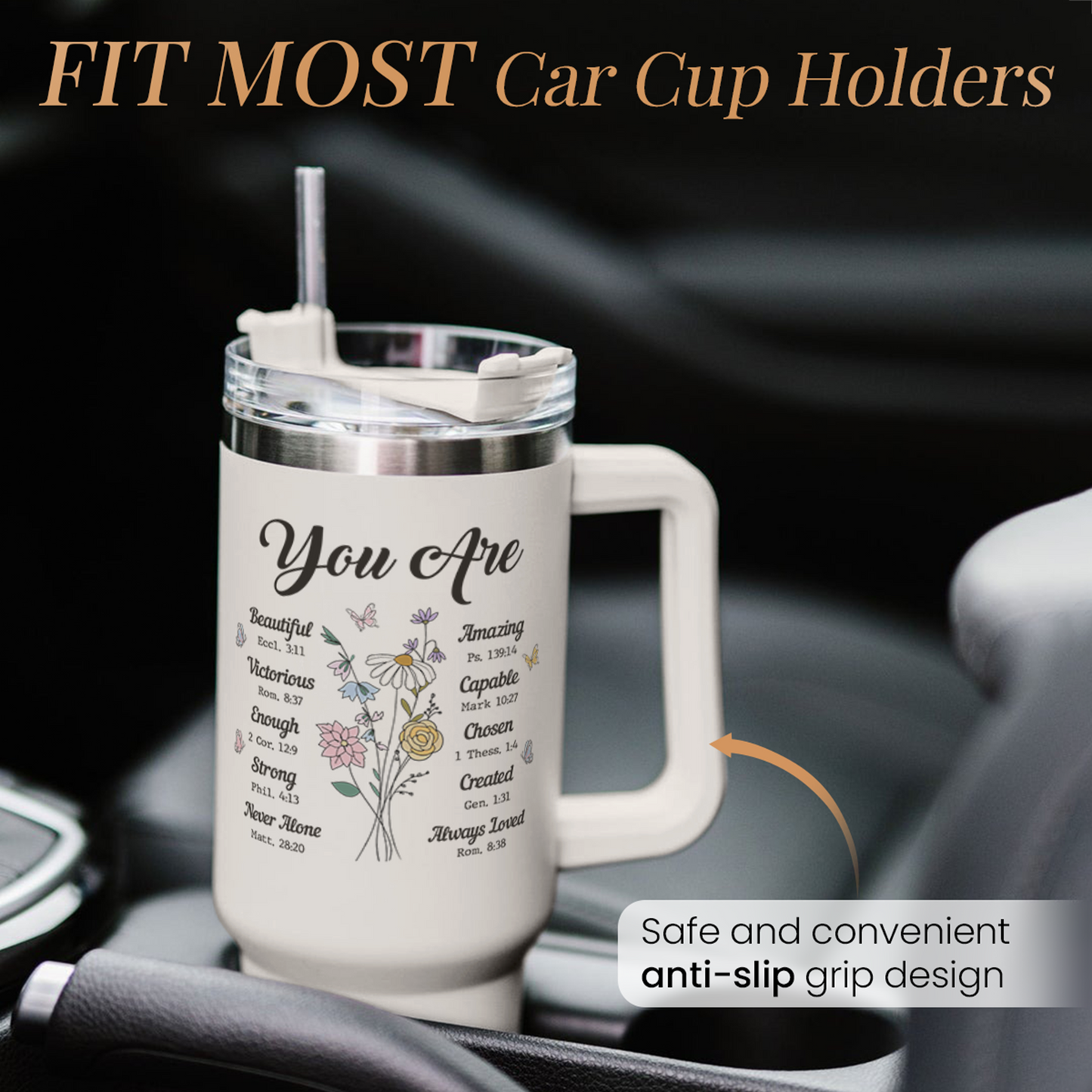 White Christian Quencher Tumbler with Handle 40oz