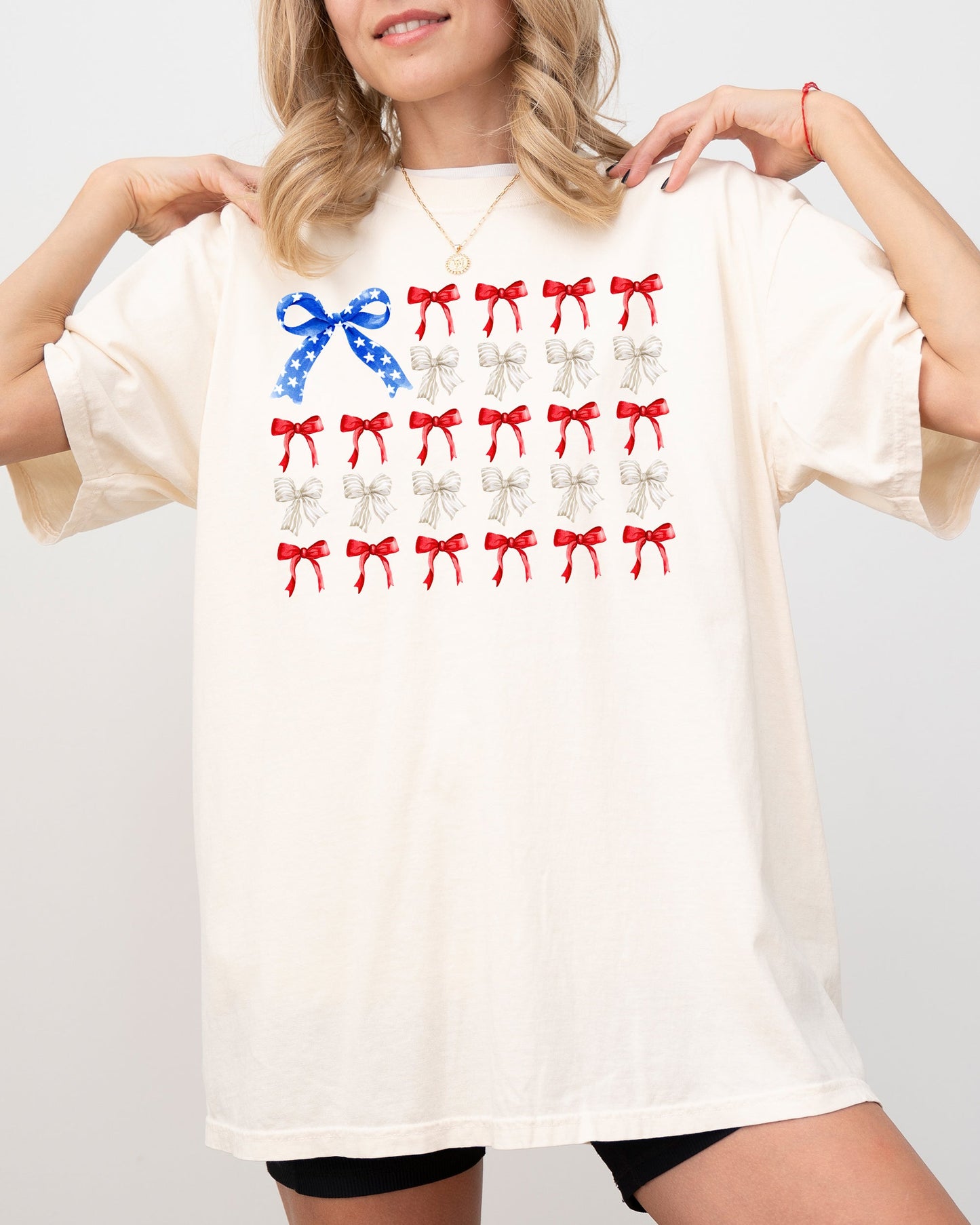 Flag Ribbons and Bows, America, Fourth Of July, Red White Blue, USA, Patriotic, Girly, Coquette, Trendy Shirt Comfort Colors T-Shirt
