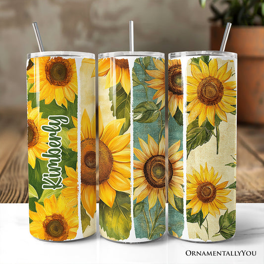 Sunflowers Season 20oz Personalized Tumbler With Lid and Stainless Steel Straw, Brushstrokes Vacation Beach Gift Cup