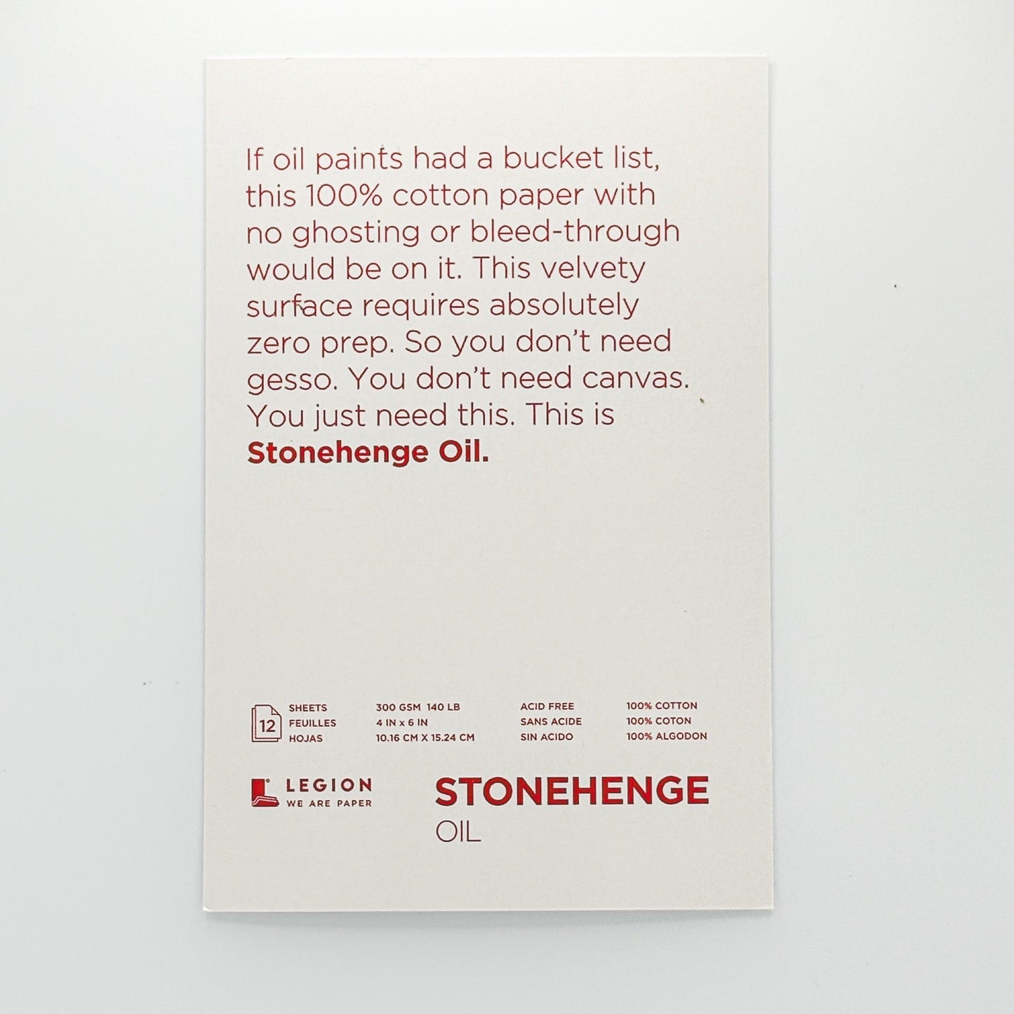 Stonehenge Artist Oil Paper Pad, White 4x6 (12 Sheets)