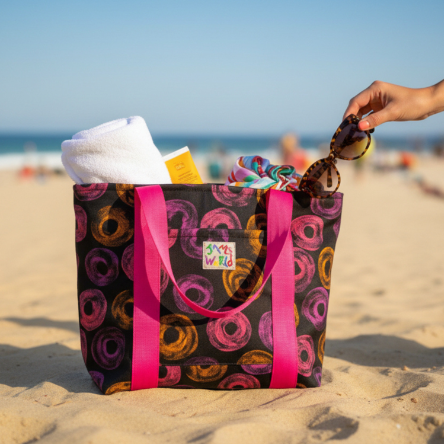 Jams World Lined Tote Bag - Neon Donuts