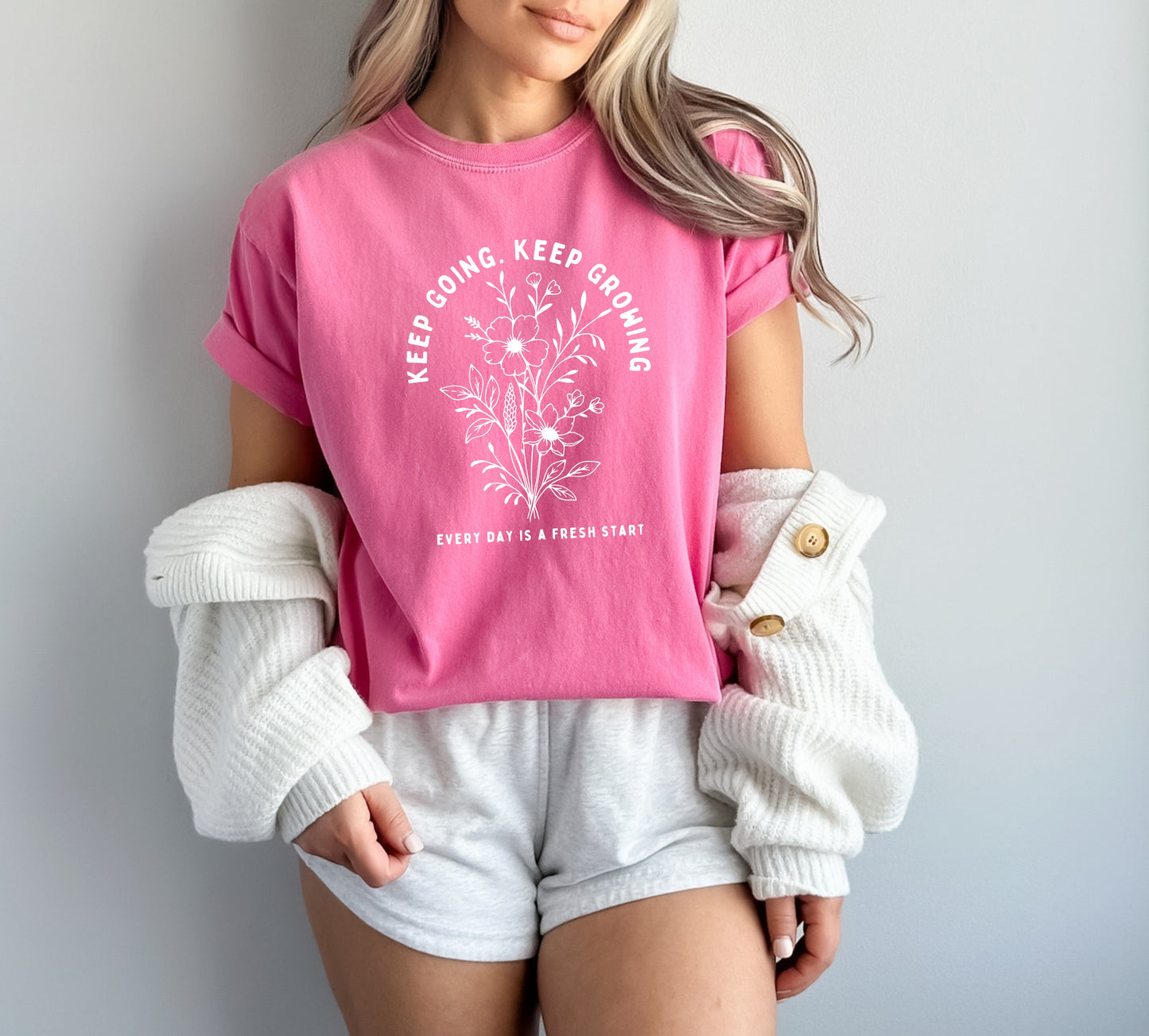 Keep growing Inspirational Christian Botanical Plant Nature Garment Dyed T Shirt
