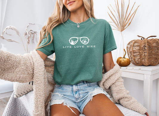 Live Love Hike Nature Camping Hiking Garment Dyed Shirt